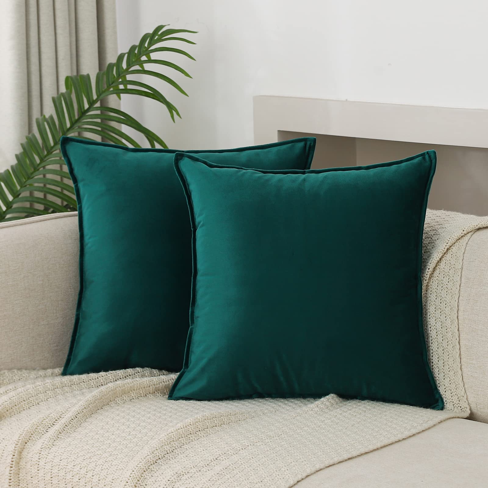 Jiahannha Velvet Green Throw Pillow Covers 24X24 Inches Pack Of 2 Soft Decorative Square Cushion Covers For Couch Sofa Bed Livin