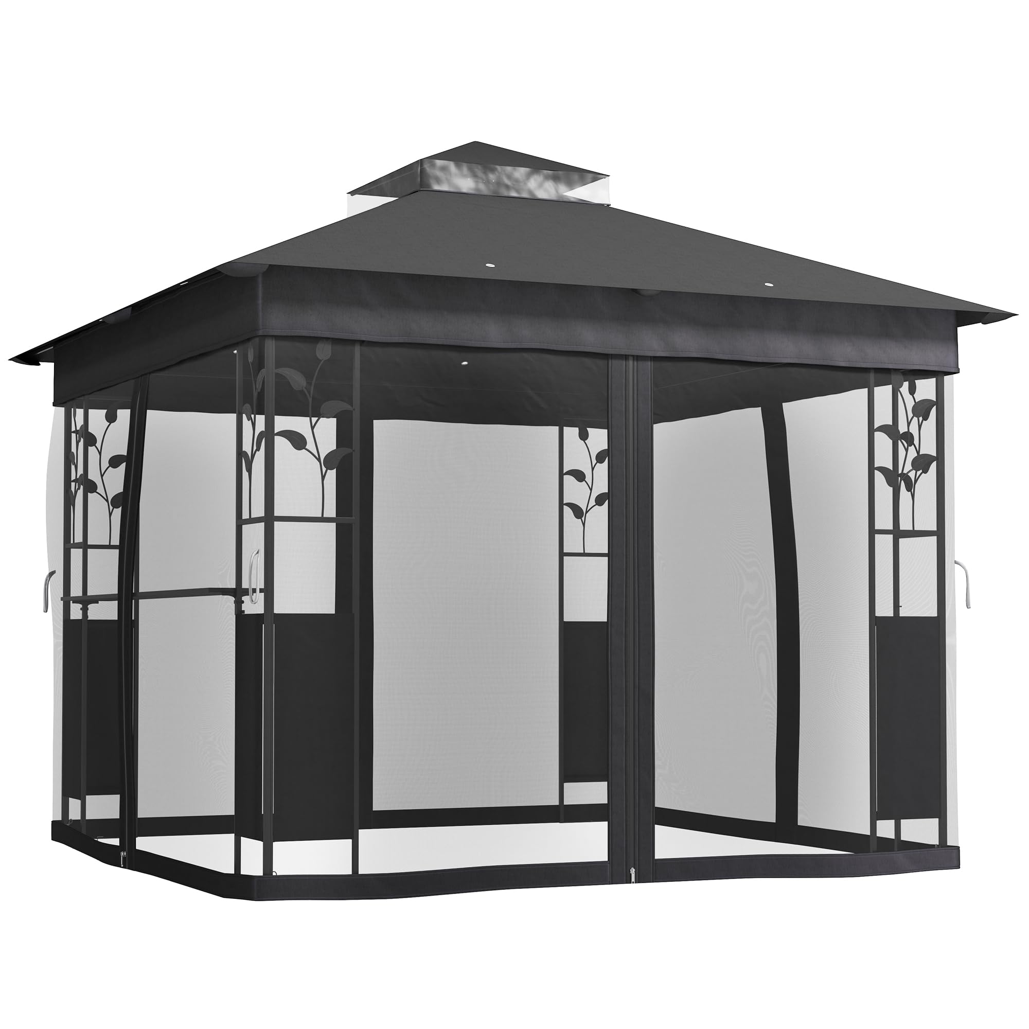 Outsunny 10' X 10' Outdoor Gazebo With Shelves And Netting, Double Roof Patio Gazebo Canopy Shelter, Uv30+ Protected For Lawn, B