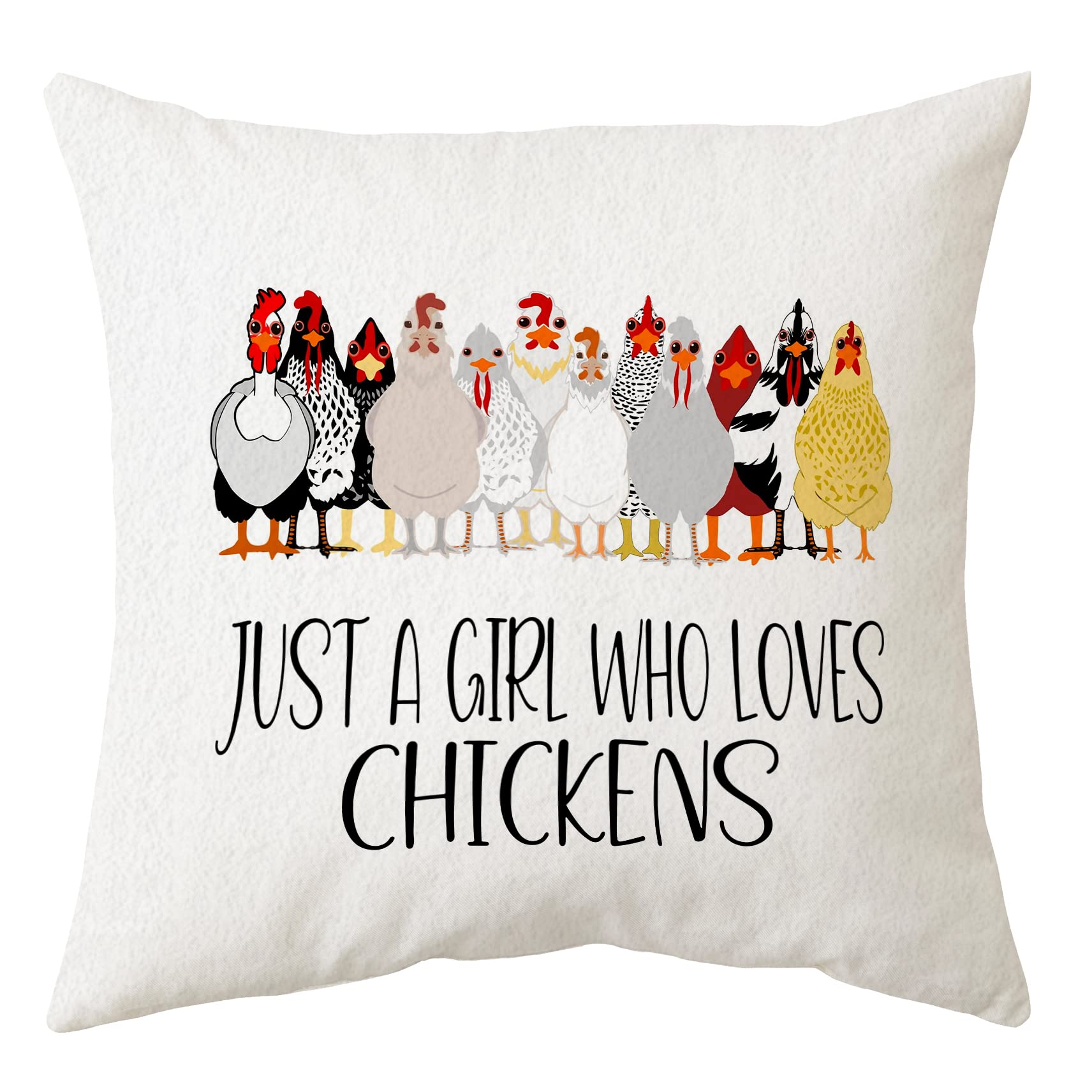 Sidhua Farmhouse Chicken Themed Pillowcase Decorations For Home, Just A Girl Who Loves Chickens Throw Pillow Cover 18   X18   ,