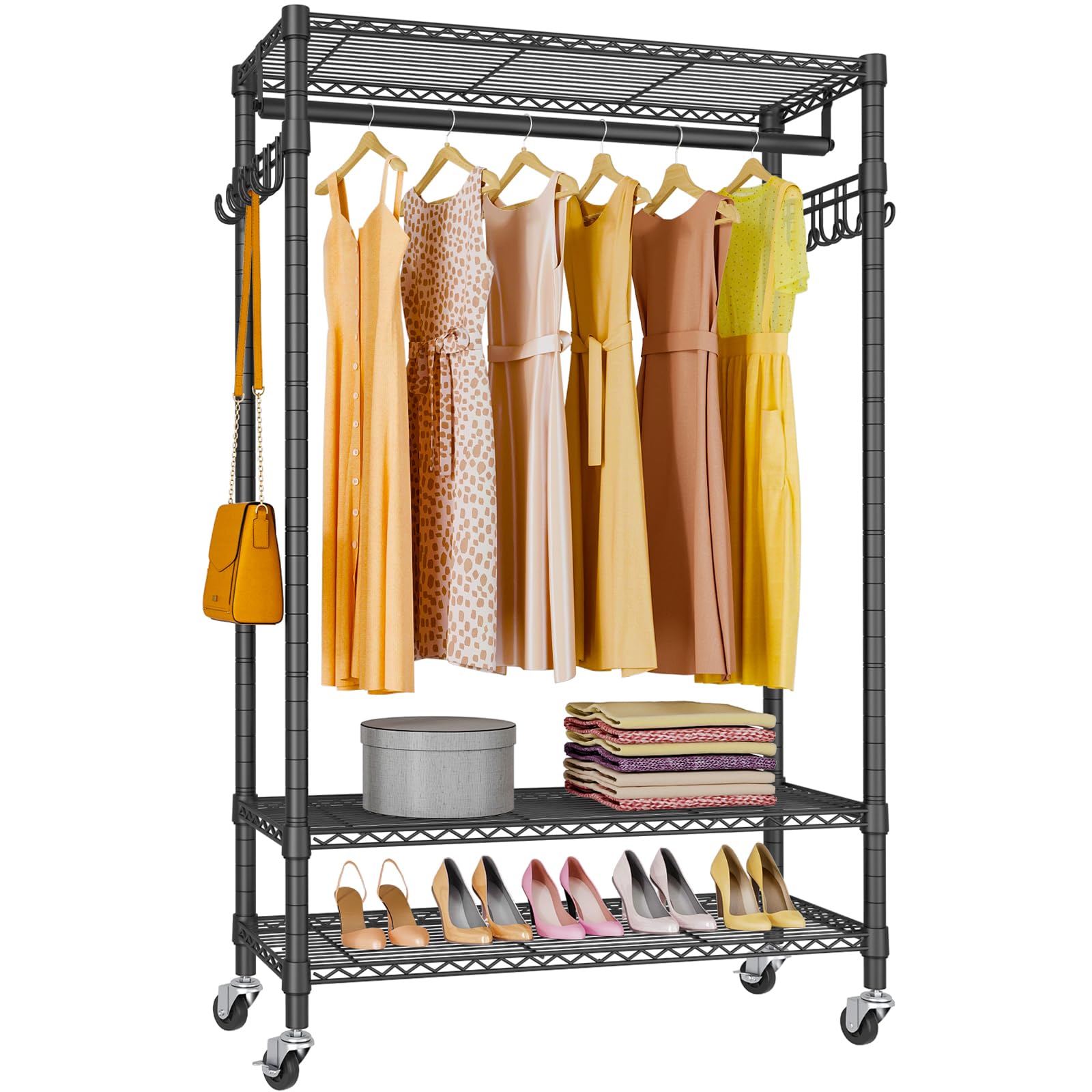 VIPEK R1 Rolling Garment Rack Heavy Duty Clothes Rack for Hanging Clothes, Portable Closet Wardrobe with Wheels and Side Hooks, 