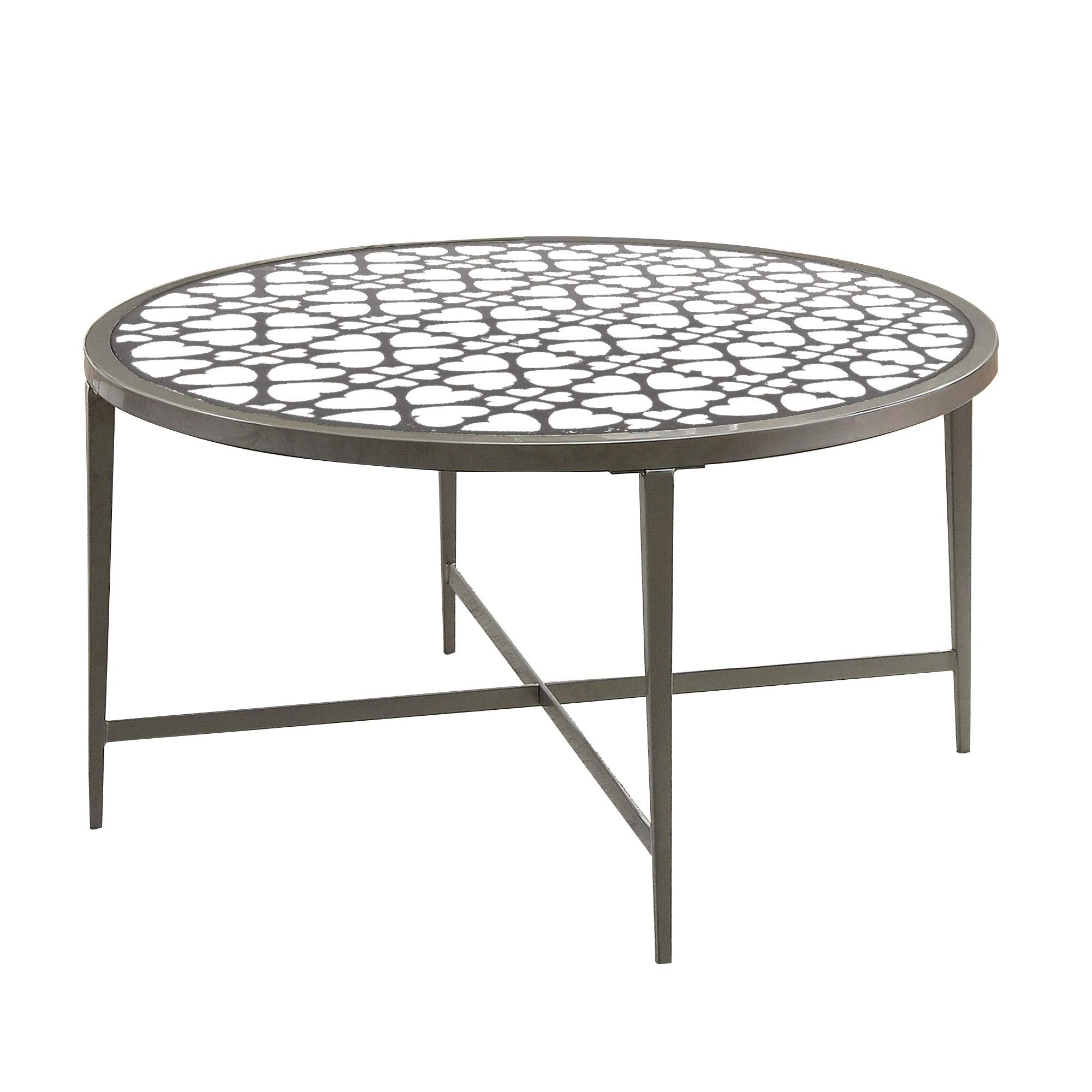 Benjara Round Glass Top Coffee Table With X Support Metal Base, Silver