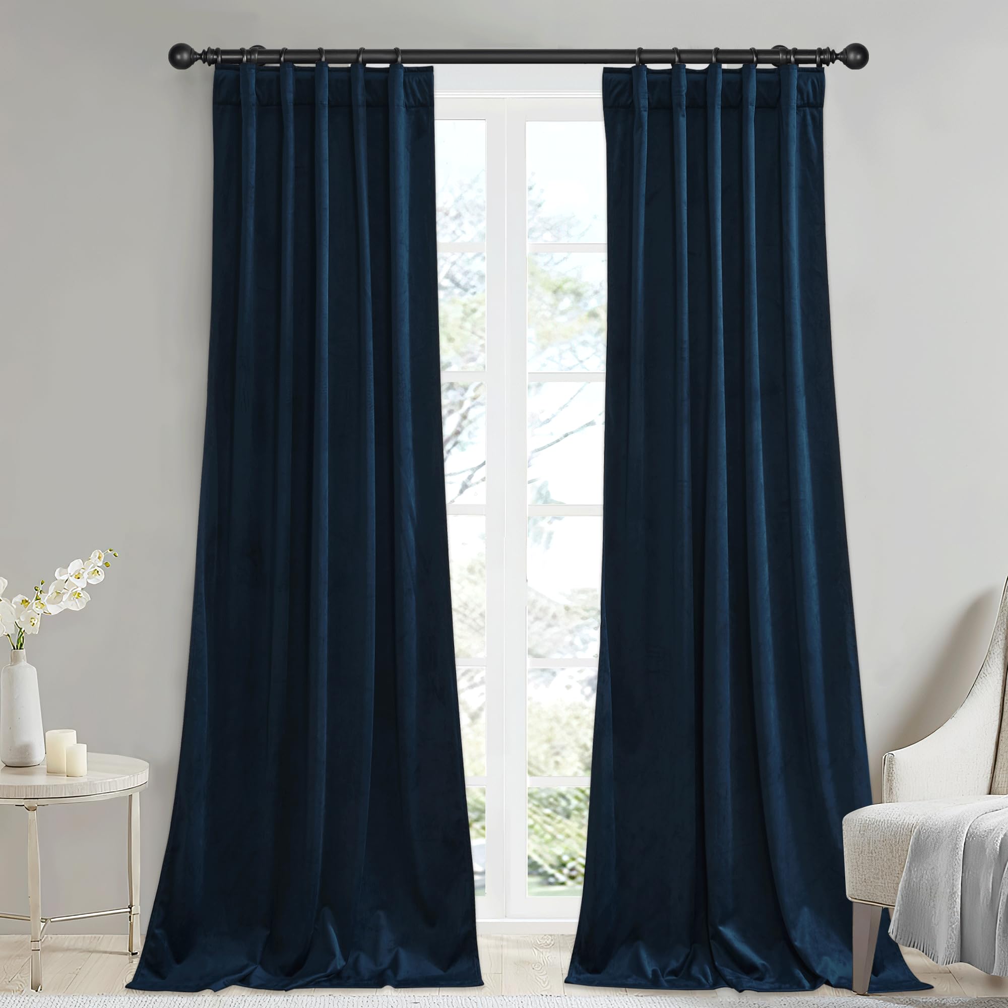 Stangh Luxury Navy Blue Velvet Curtains - W42X L90 Inches Room Darkening Curtains Privacy Protect For Boys Bedroom, Solid Back T