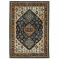 HomeRoots 508043 8 x 11 ft. Blue Red Beige Orange Gold & Tan Oriental Power Loom Stain Resistant Rectangle Area Rug with Fringe
