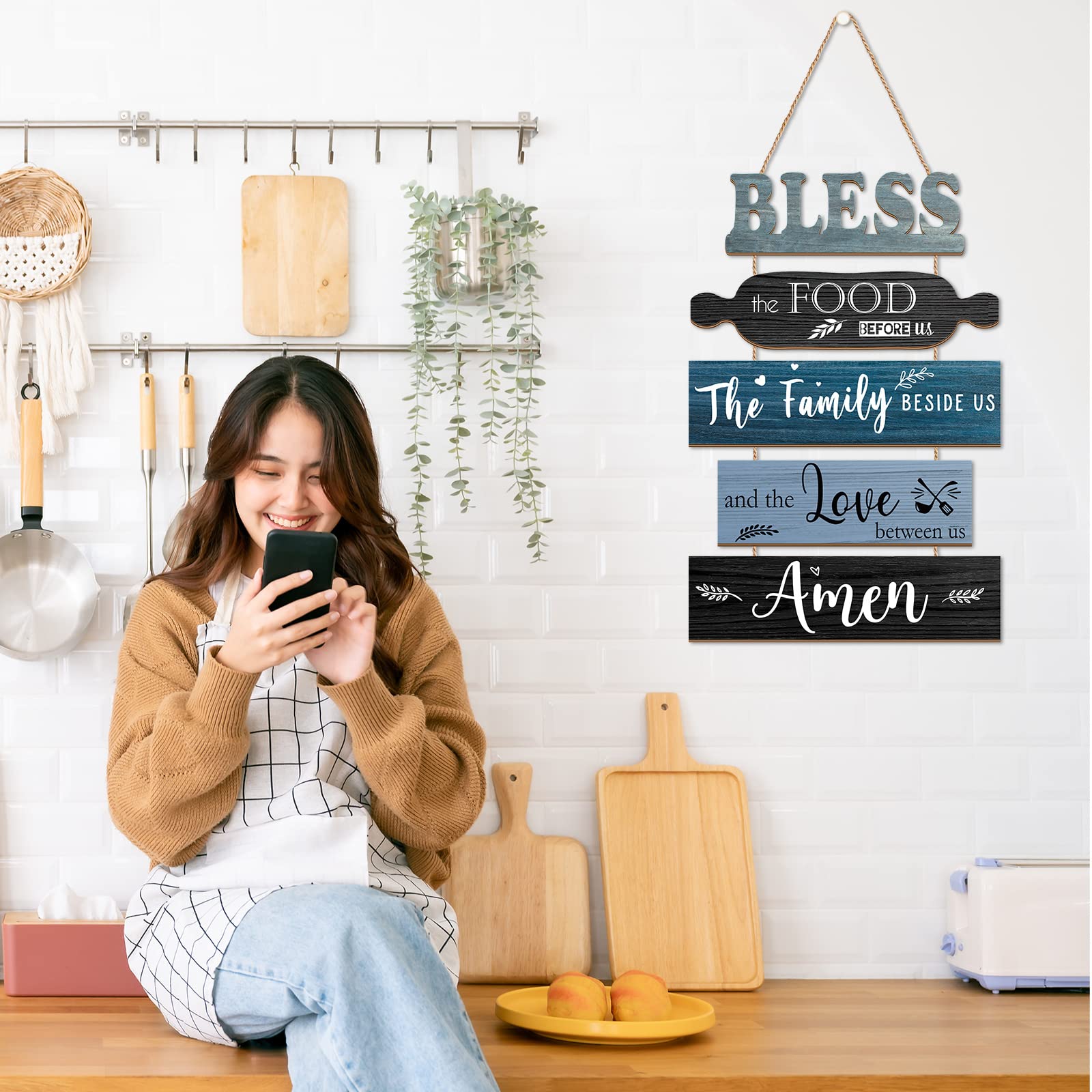 Bless The Food Before Us Sign Farmhouse Kitchen Wall Decor Rustic Dining Room Wall Art Dining Room Decorations Collage Art Woode