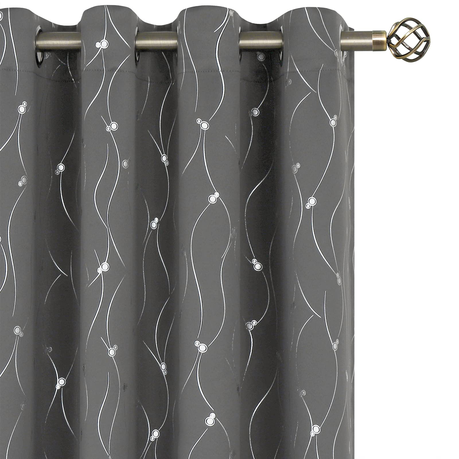 Bgment Blackout Curtains 45 Inches Long, Grommet Thermal Insulated Blackout Curtains With Wave Line And Dots Printed For Bedroom, 2 Panels, Each 52 X 45 Inch, Dark Grey