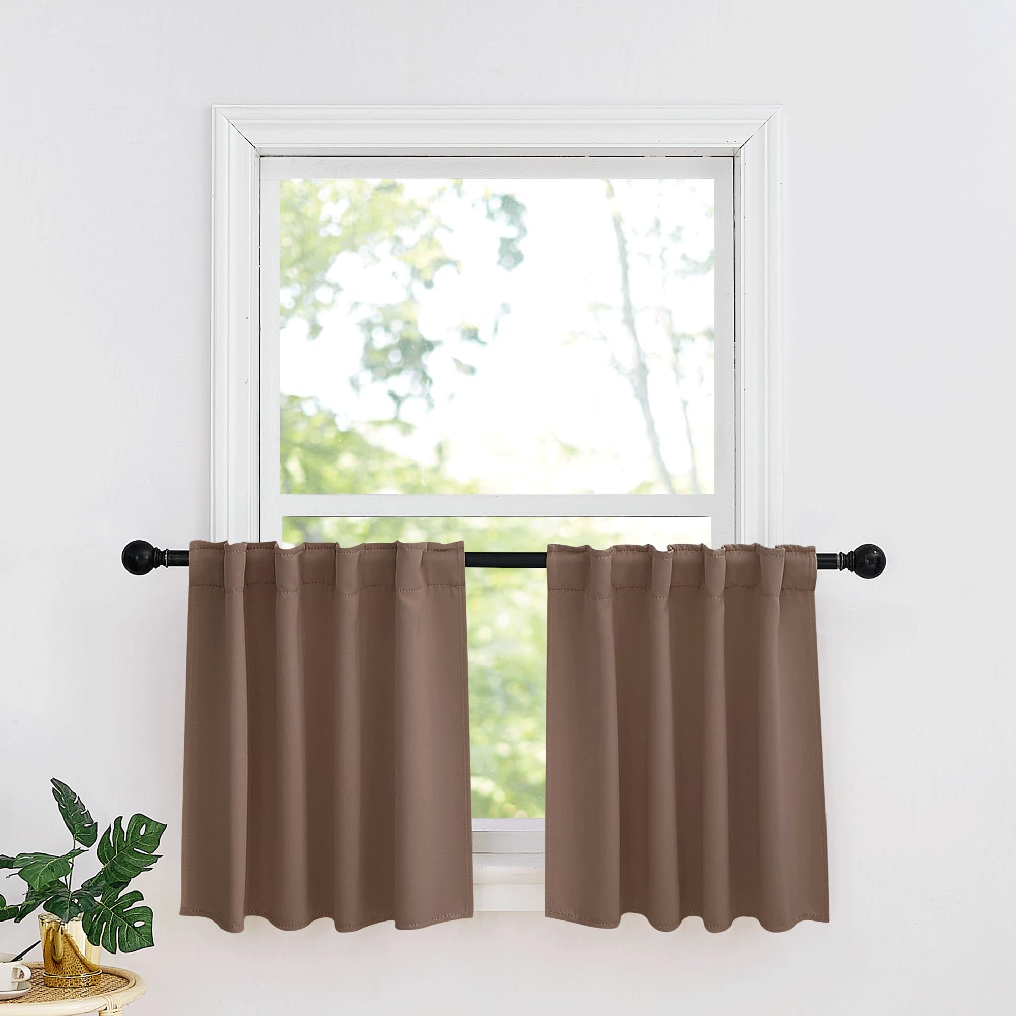 Ryb Home Kitchen Window Curtains - Blackout Privacy Half Window Curtains For Bedroom Bathroom Dining Living Room Cafe Office Short Tiers Curtains, W 34 X L 36 Inches, 2 Panels, Mocha