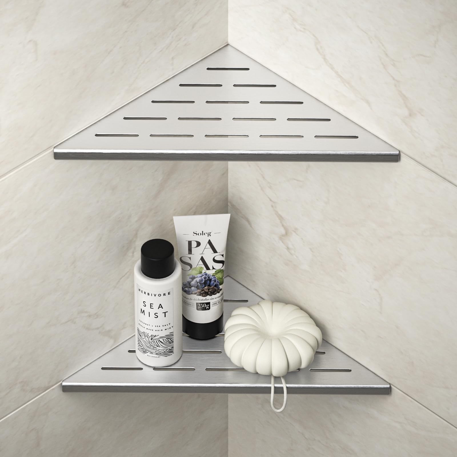 Bernkot Corner Shower Shelf 10 Brushed 304 Stainless Steel Slot Design Recessed Corner Shelves Bathroom Shower Shelf for Tiled W