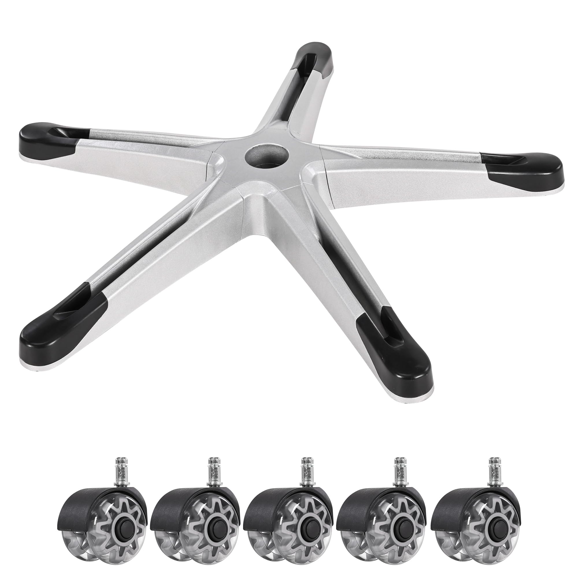 Frassie 28 Inch Gaming Chair Base Replacement With 5 Casters, Heavy Duty 2500 Lbs Desk Office Chair Swivel Base Part (Grey)