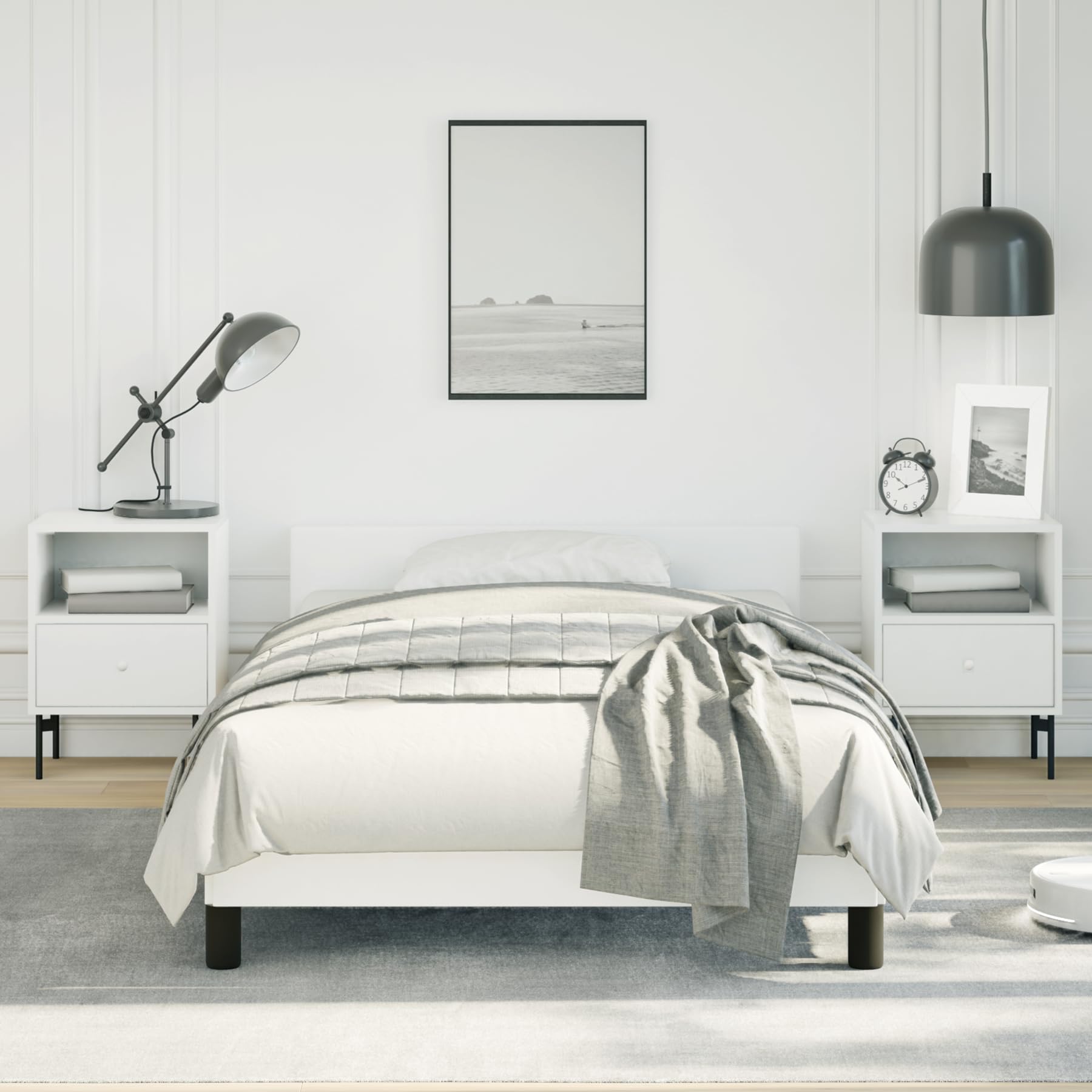 vidaXL Faux Leather Bed Frame Platform Bed, Scandinavian Style/Slats Support/No Box Spring Needed/Without Mattress/Easy Assembly, White Twin Bed