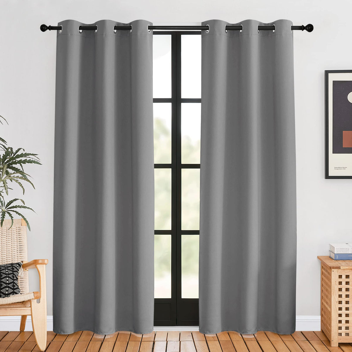 Nicetown Bedroom Curtains Blackout Drapery Panels, 2 Panels, 42 X 80 Inches, Silver Grey, Three Pass Microfiber Thermal Insulate