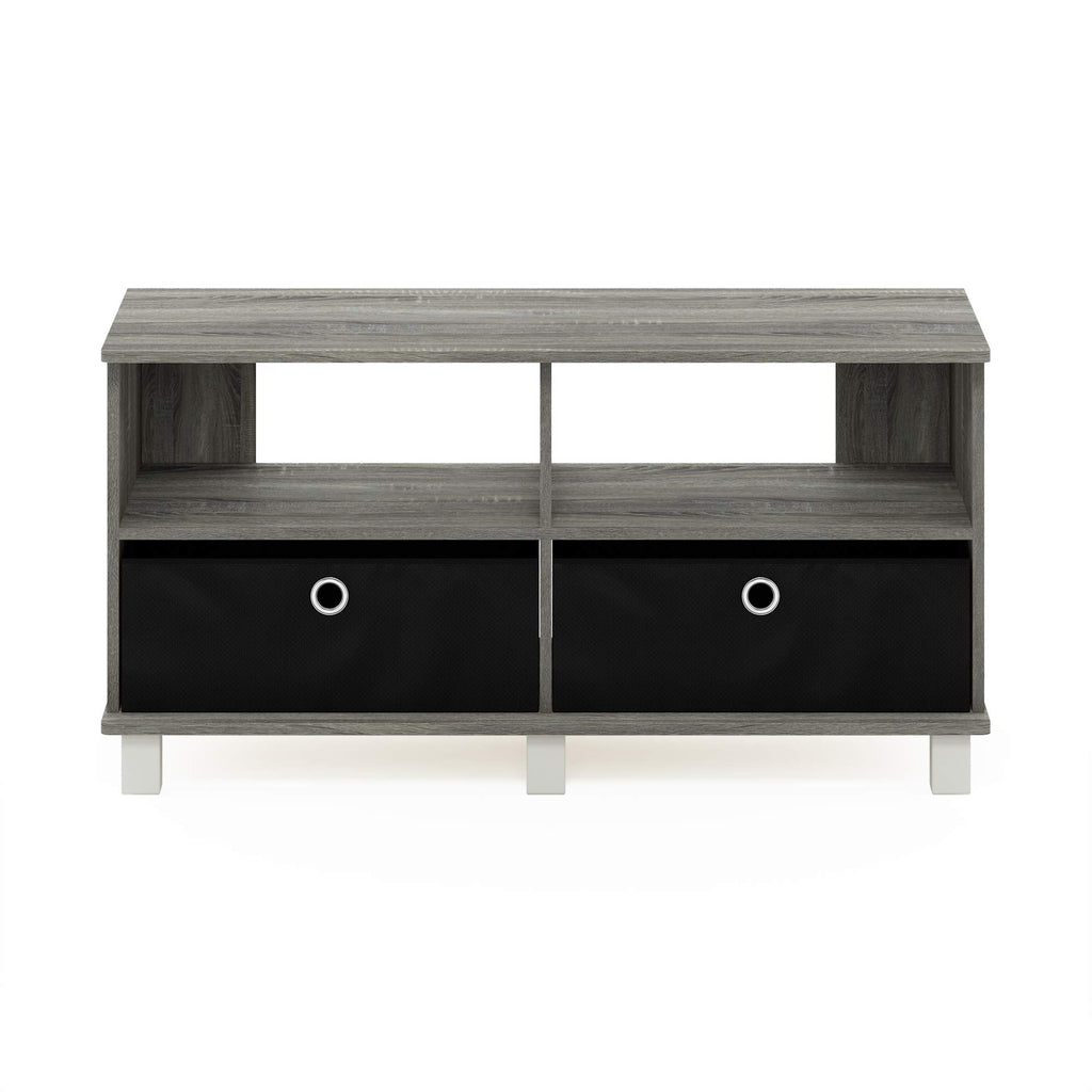 Furinno Andrey Entertainment Center With Bin Drawers, French Oak Grey/Black