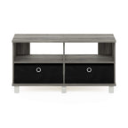 Furinno Andrey Entertainment Center With Bin Drawers, French Oak Grey/Black