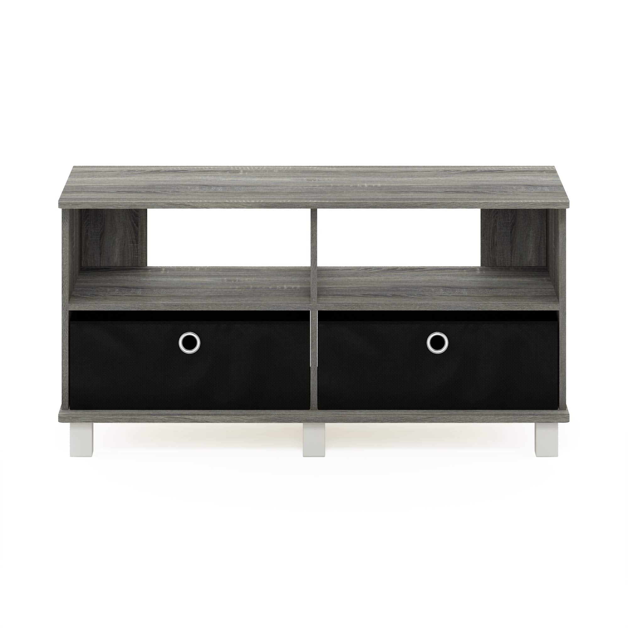 Furinno Andrey Entertainment Center With Bin Drawers, French Oak Grey/Black