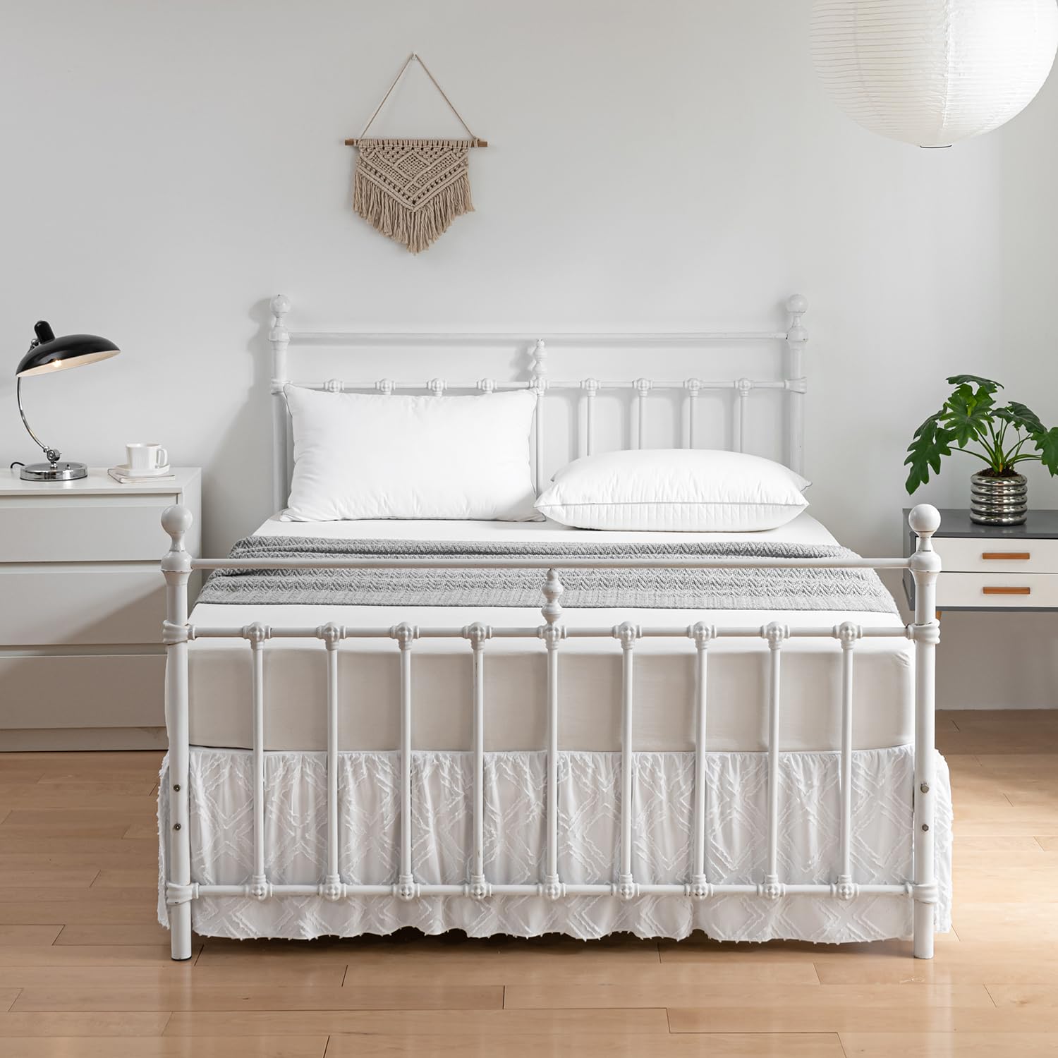 Tufted Bed Skirt King Size,Ruffled Bed Skirt With Split Corners, King Bed Skirt 12 Inch Drop, Boho King Size Bed Skirt White For