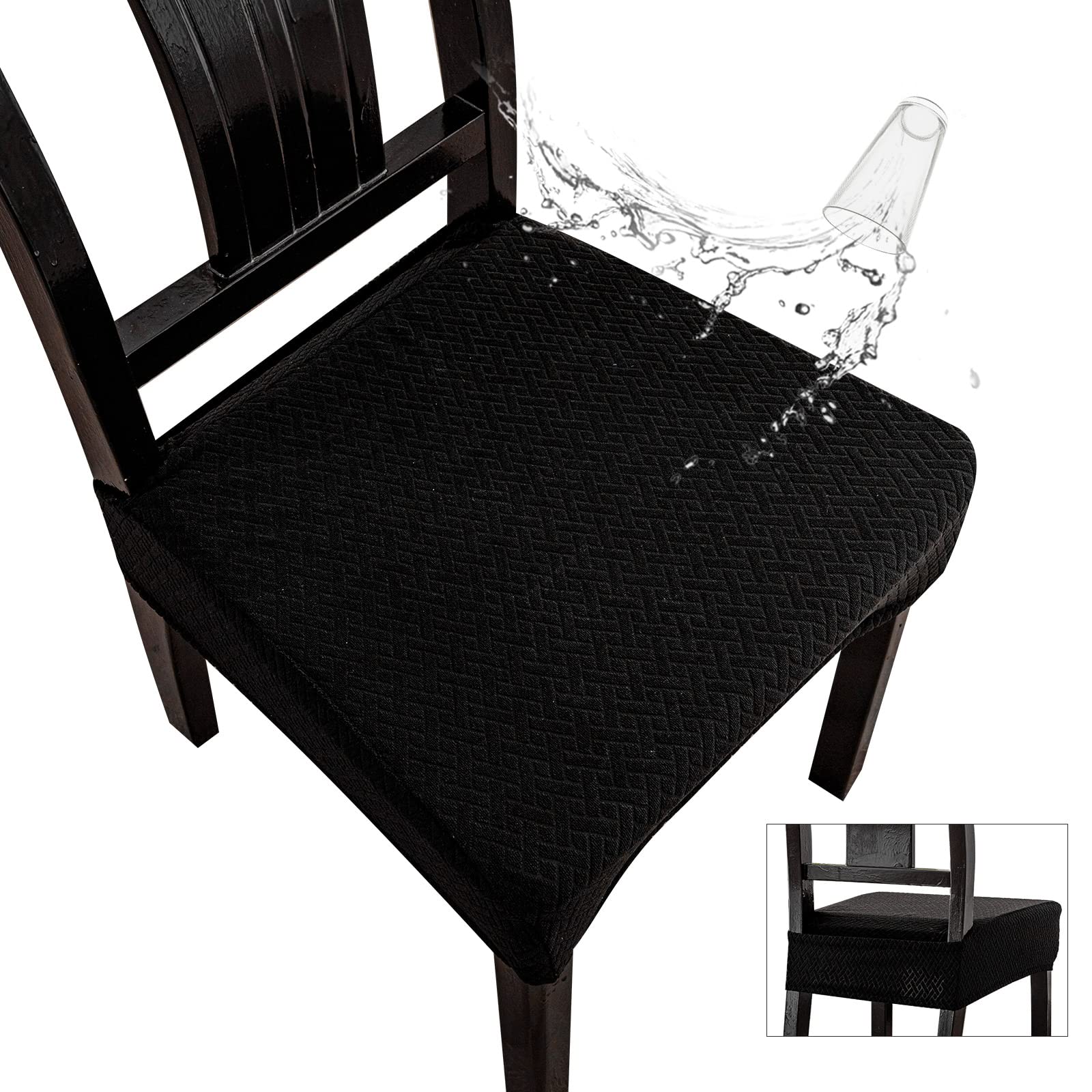Genina Waterproof Seat Covers for Dining Room Chair Covers Waterproof Dining Chair Covers (4 PCS-Rear-Covered, Black)