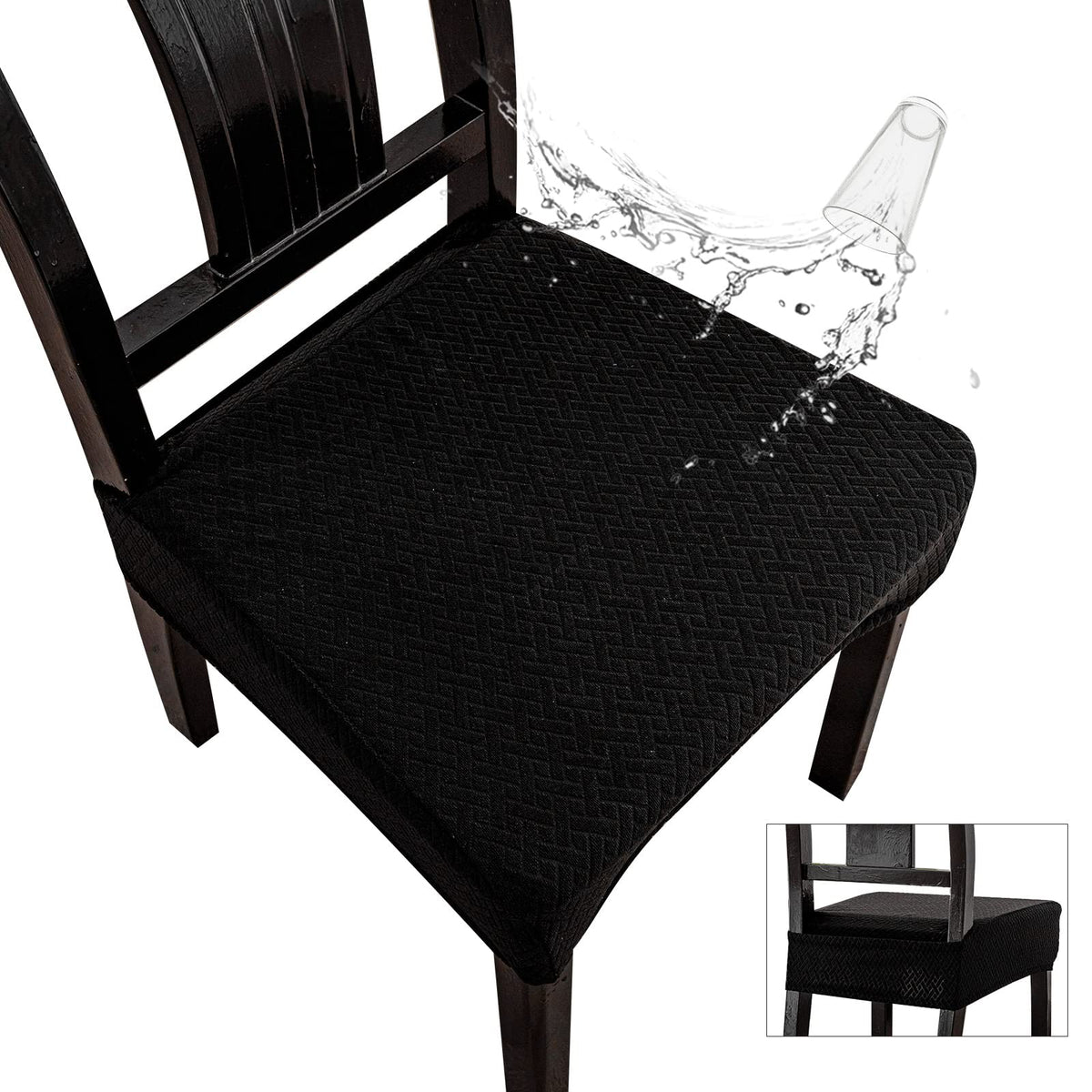 Genina Waterproof Seat Covers for Dining Room Chair Covers Waterproof Dining Chair Covers (2 PCS-Rear-Covered, Black)