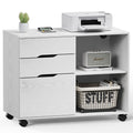 DUMOS Lateral File Cabinet with 3 Drawers Rolling Filing Cabinets Under Desk Storage Printer Stand Wood Organizer with Wheels Ad