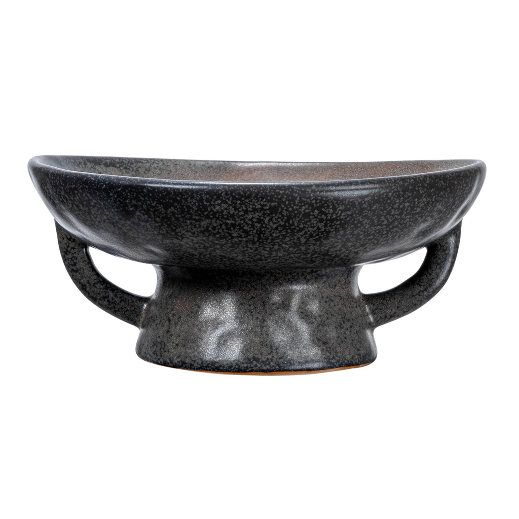 Creative Co-Op Stoneware Handle And Base, Black Reactive Glaze Bowl, 8'' L X 8'' W X 3.75'' H