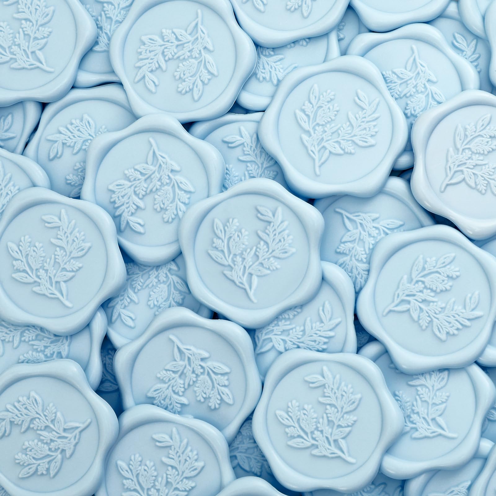 Uniqooo Wax Seal Stickers - Eucalyptus Wedding Invitation Envelope Seal Stickers, 50 Pcs Self- Adhesive Light Blue Stickers, Per