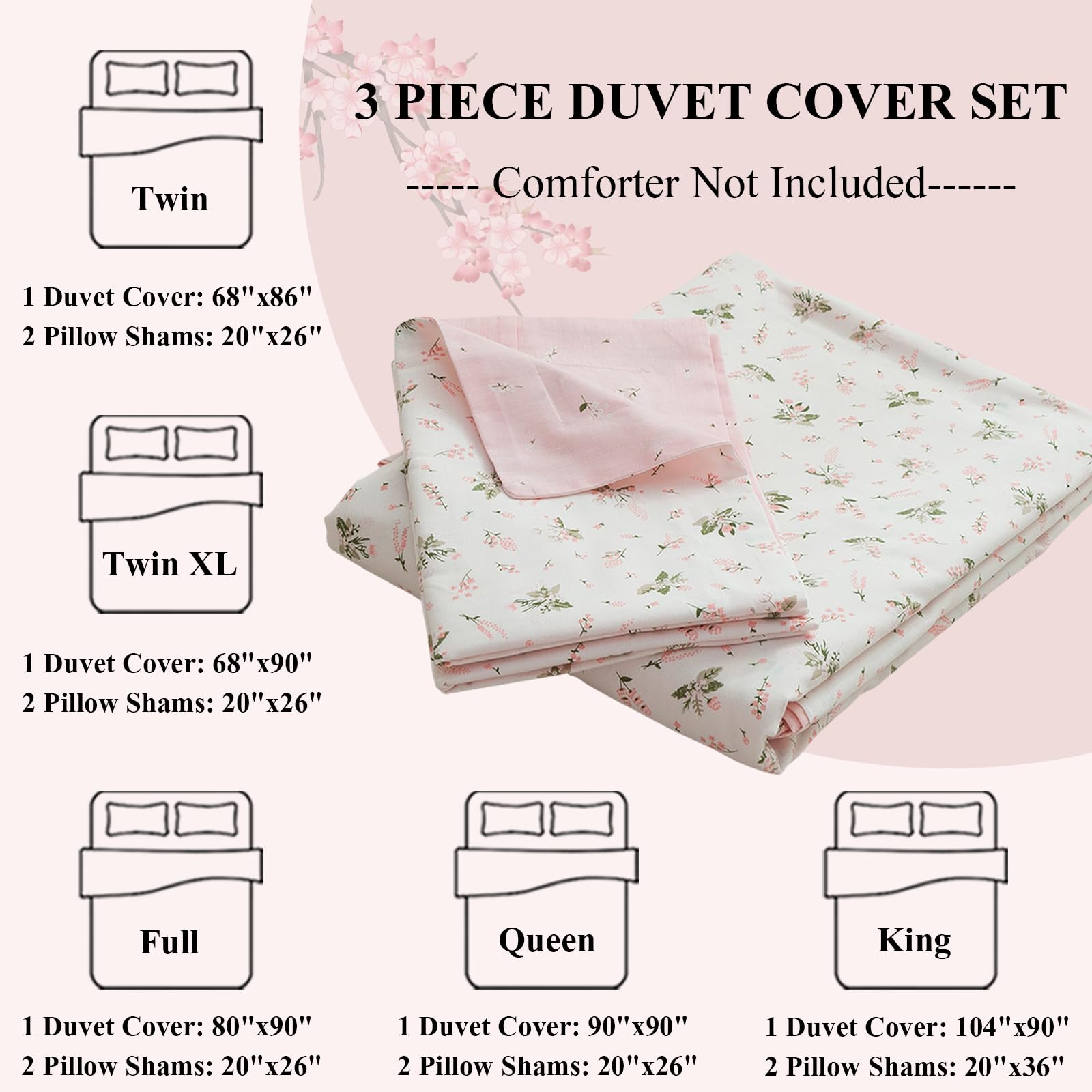 Floral Girls Duvet Cover Twin Xl Cotton Pink Floral Duvet Cover Chic Garden Flower Bedding Sets Lightweight Soft Aesthetic Flora