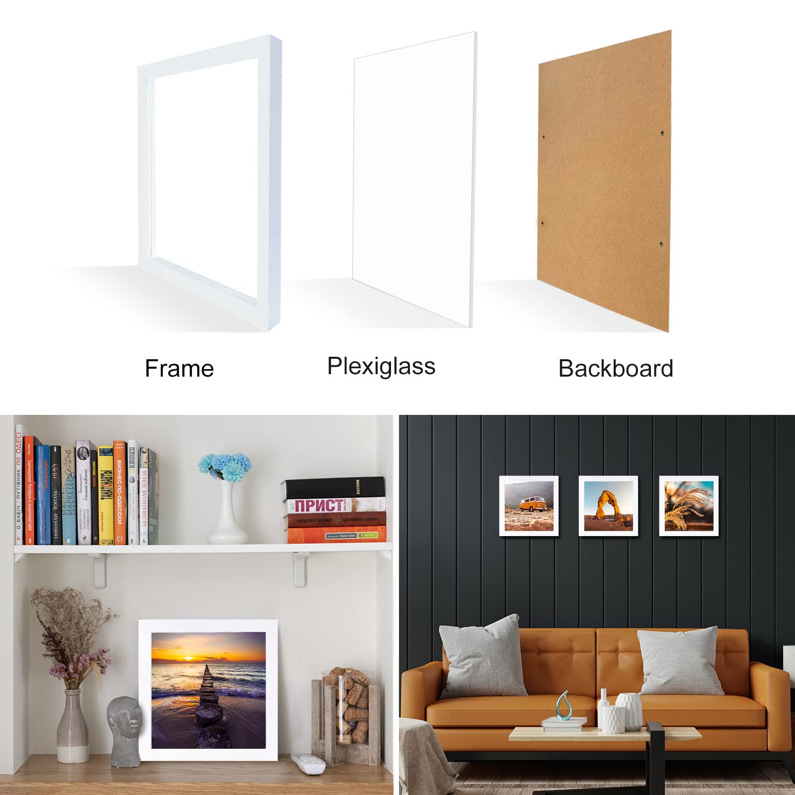 Lekaiya 6X6 White Picture Frames Set Of 2, Square Solid Wood Photo Frame For Tabletop Or Wall Mounting