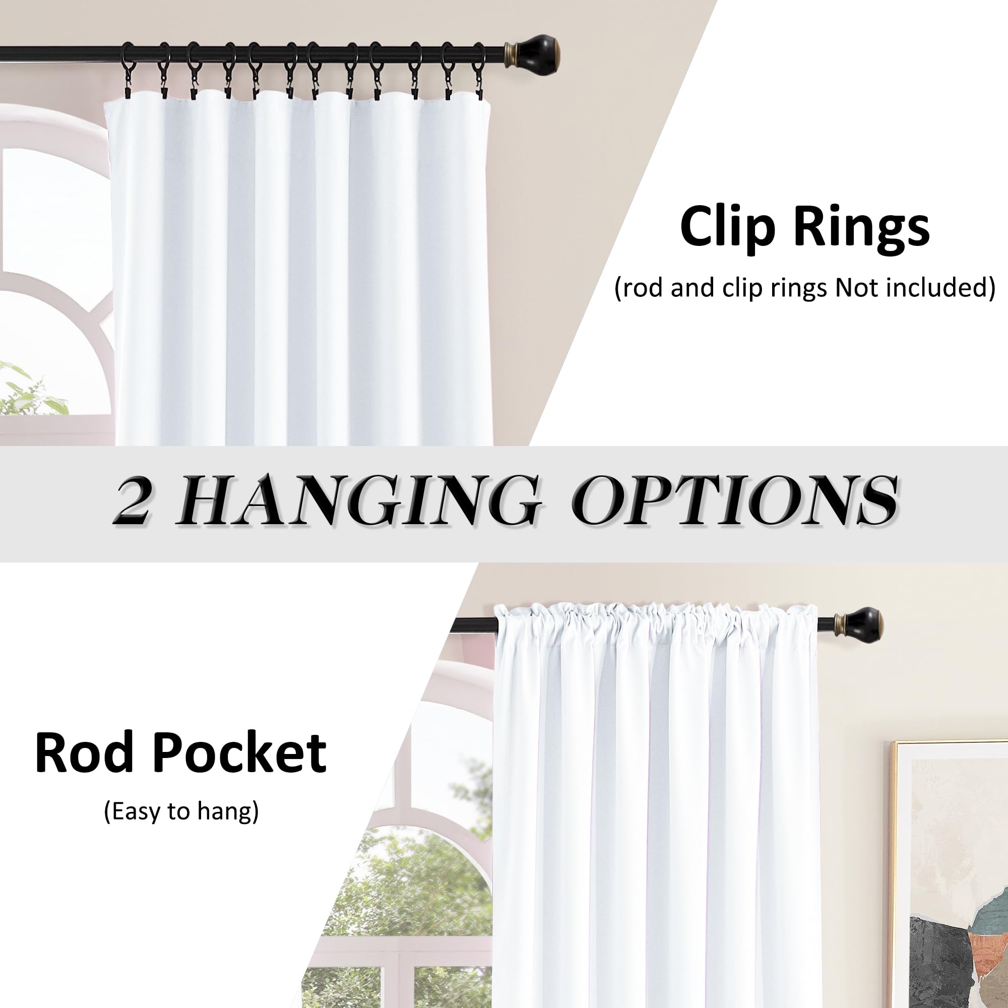 Light Filter Low Shading Effect Curtains Set For Windows,96 Inch Length Room Darkenging Energy Efficient Privacy Assured Window Treatment Curtains(Pure White,Pack Of 2,52 Inches W X 96 Inches L)