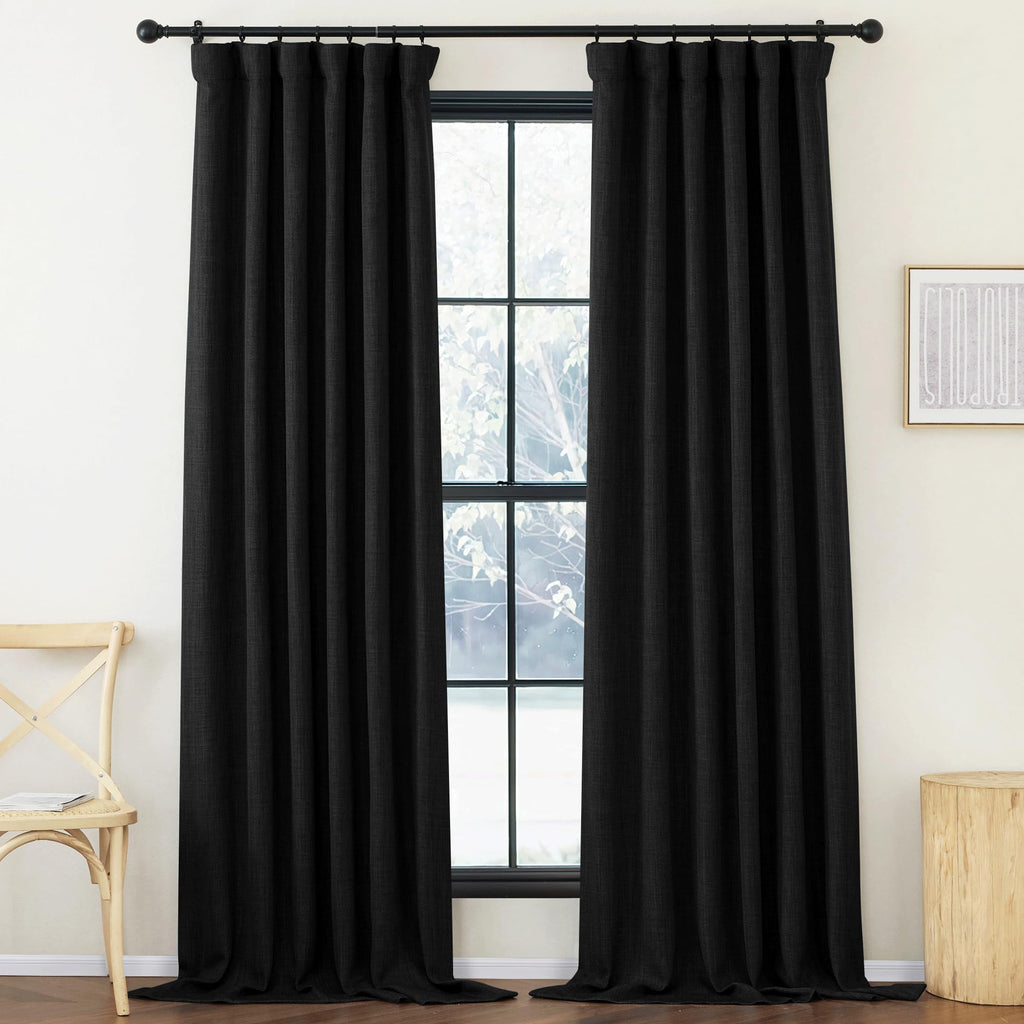 NICETOWN Black Out 120 inch Curtains for Living Room, Faux Linen Hook Belt/Rod Pocket/Back Tab Room Darkening Thermal Window Tre
