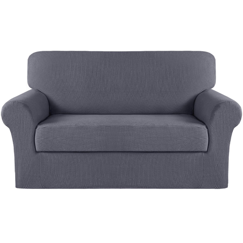 Turquoize Stretch Sofa Slipcover 2 Pieces Sofa Cover Couch Cover For 2 Cushion Couch Washable Furniture Protector Covers With Elastic Bottom Feature Thick Jacquard Fabric (Loveseat, Grey)