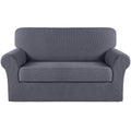 Turquoize Stretch Sofa Slipcover 2 Pieces Sofa Cover Couch Cover For 2 Cushion Couch Washable Furniture Protector Covers With Elastic Bottom Feature Thick Jacquard Fabric (Loveseat, Grey)
