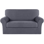 Turquoize Stretch Sofa Slipcover 2 Pieces Sofa Cover Couch Cover For 2 Cushion Couch Washable Furniture Protector Covers With Elastic Bottom Feature Thick Jacquard Fabric (Loveseat, Grey)