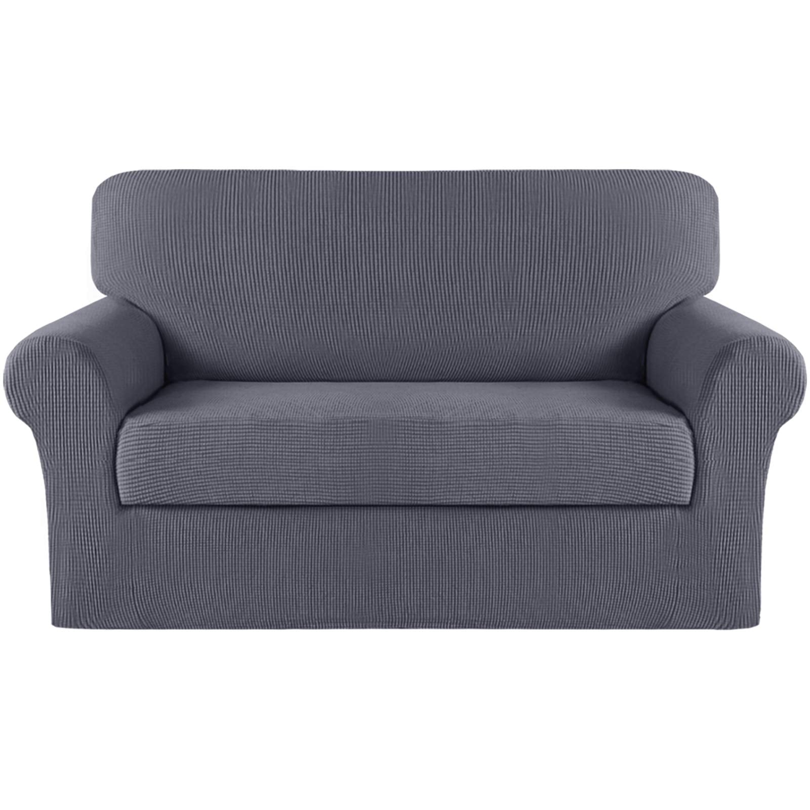 Turquoize Stretch Sofa Slipcover 2 Pieces Sofa Cover Couch Cover For 2 Cushion Couch Washable Furniture Protector Covers With Elastic Bottom Feature Thick Jacquard Fabric (Loveseat, Grey)