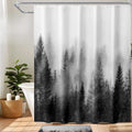 ORTIGIA Black and White Misty Forest Shower Curtain for Bathroom, Nature Woodland Curtain Set with Hooks, Decorative Pine Tree F