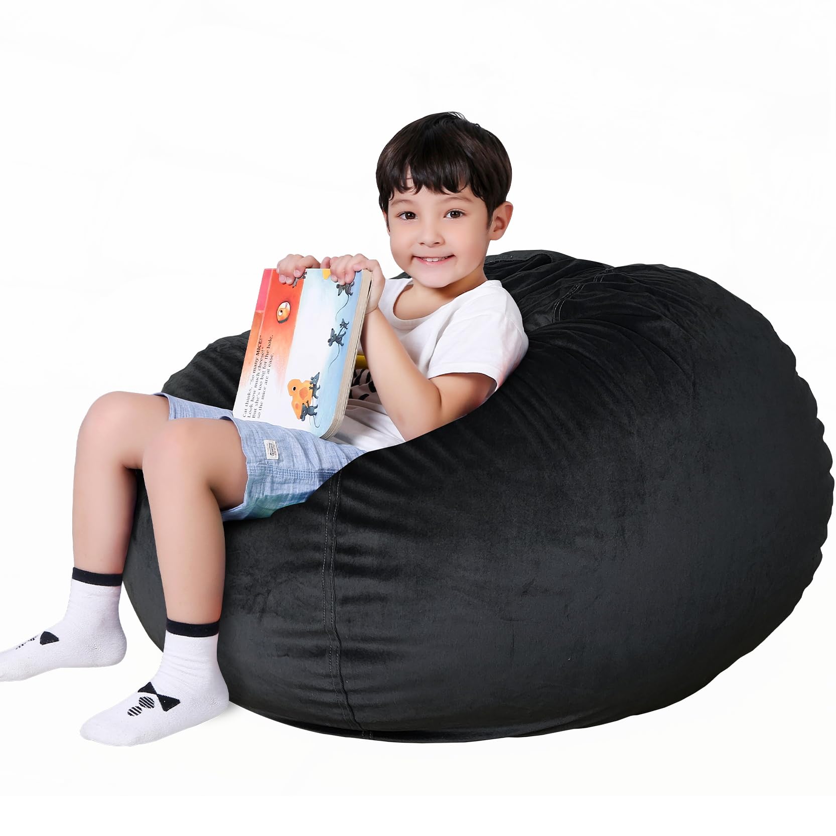 Lukeight Stuffed Animal Storage Bean Bag Chair Cover For Kids, Zipper Beanbag Chair Cover For Organizing Toddler And Kids' Rooms Plush Toys (Black, Xx-Large)