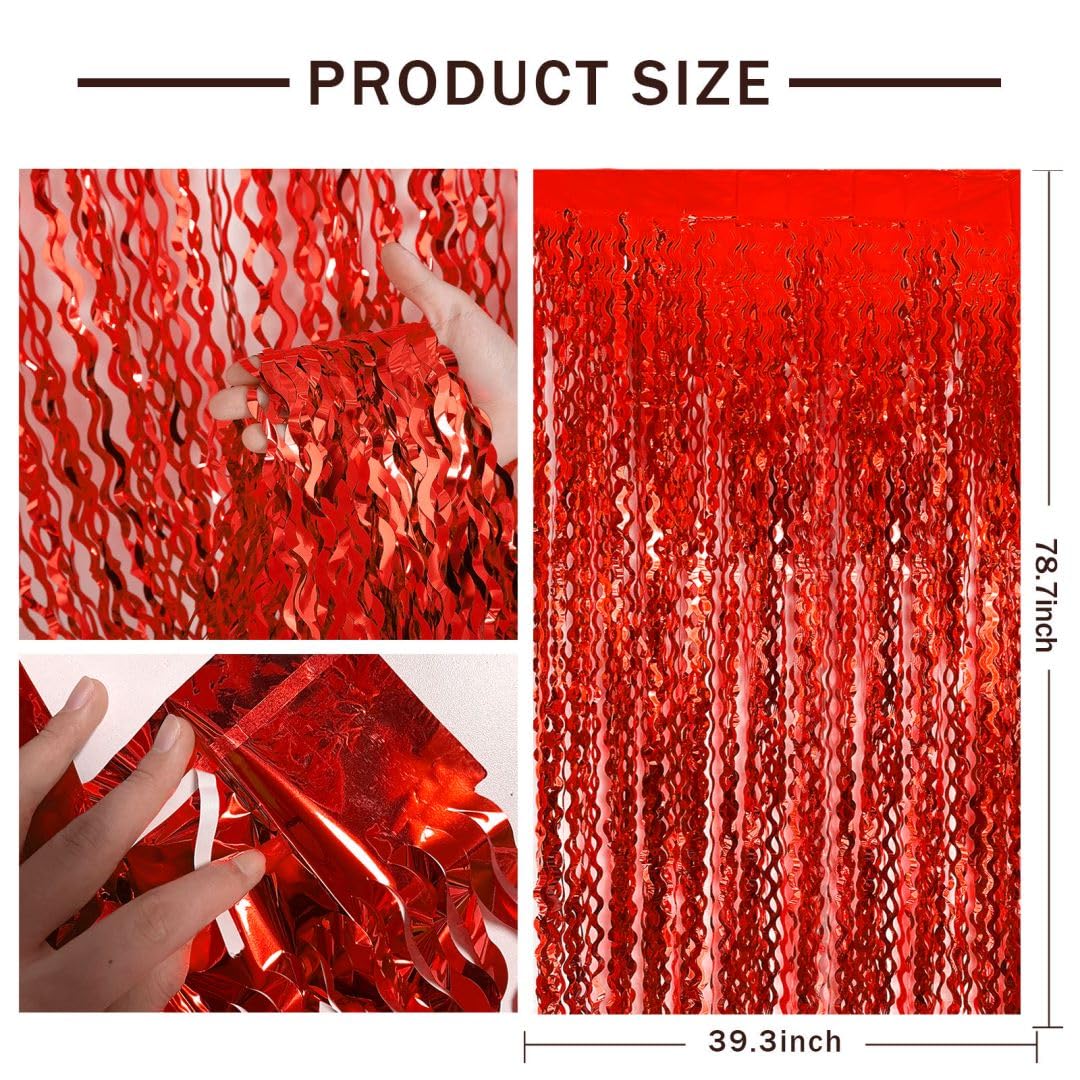 Backdrop For Party Decorations, Wave Foil Fringe Curtain Tinsel Photo Backdrop Red Tinsel Curtain Party Backdrop Streamers For B