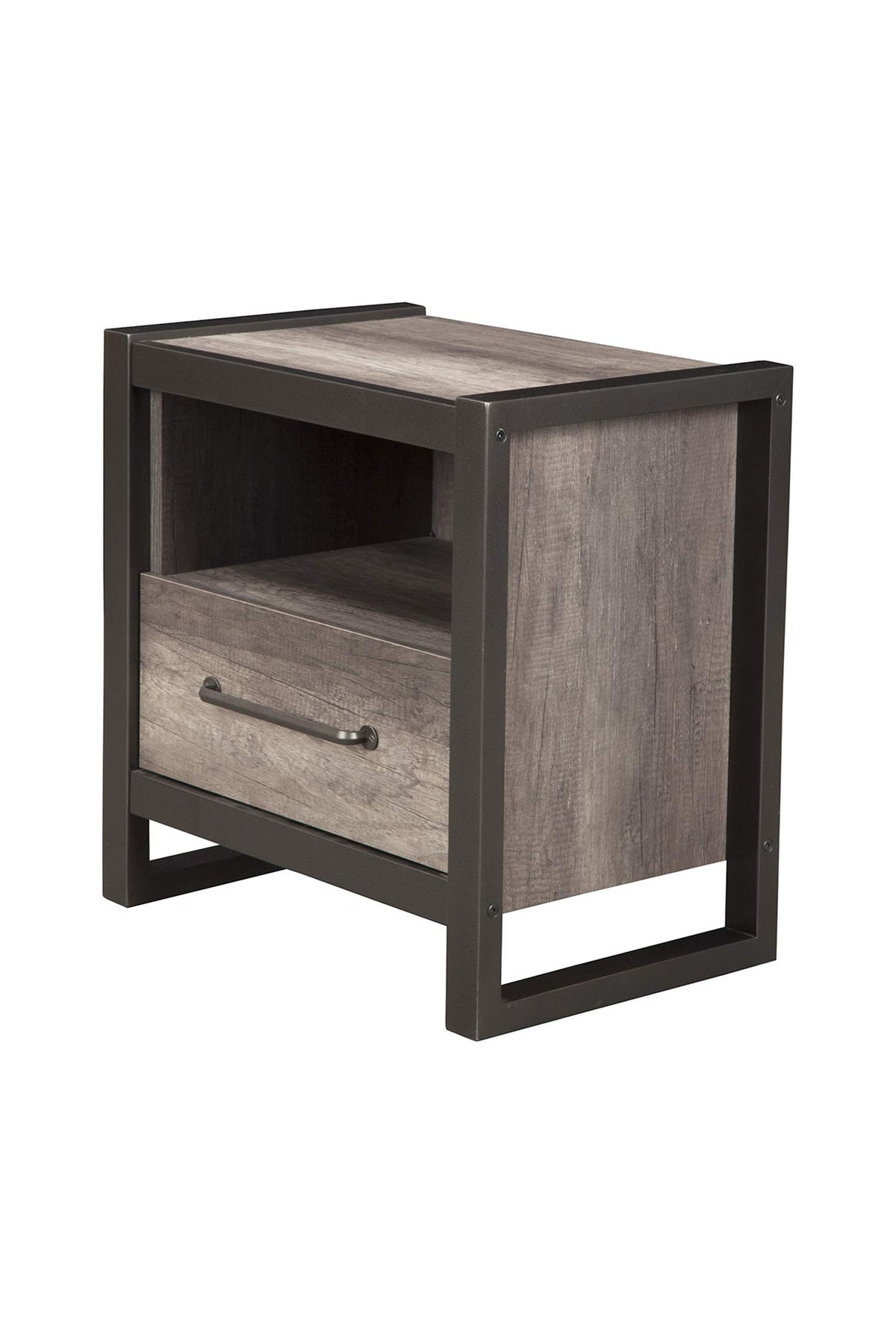 Alpine Furniture Nightstand, 1 Drawer, Grey-Black