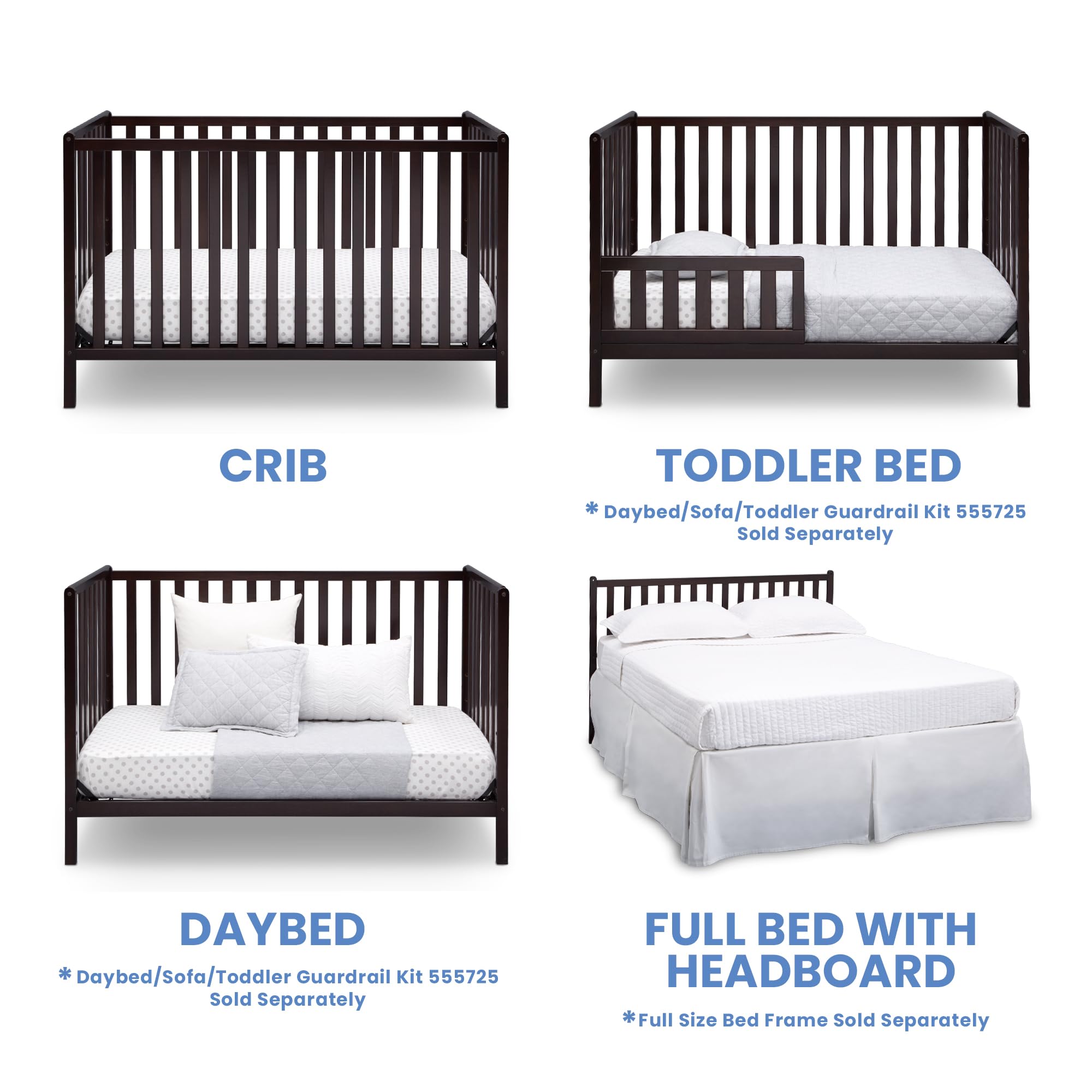 Delta Children Heartland 4-In-1 Convertible Crib - Greenguard Gold Certified, Dark Chocolate