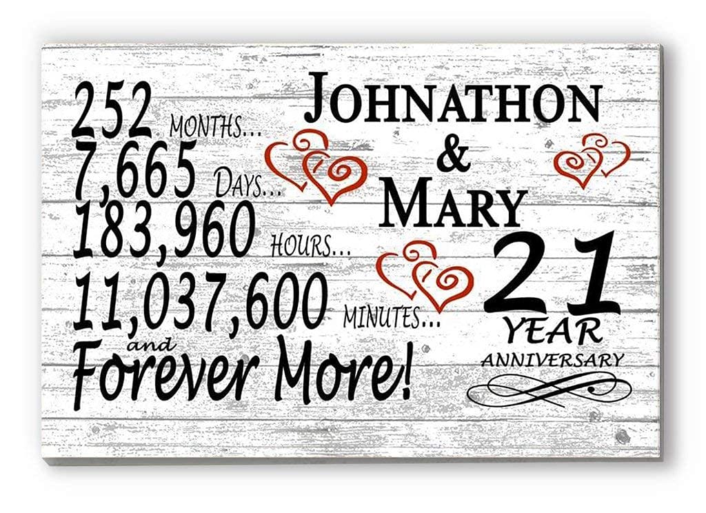 Personalized 21 Year Anniversary Sign Gift 21st Wedding Anniversary Present For Couple - Minutes Days Years - Solid Wood - 16.5i