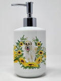 Caroline's Treasures CK2862SOAP Irish Wolfhound in Sunflowers Ceramic Soap Dispenser Hand Soap Dispenser Pump Bottles for Bathro
