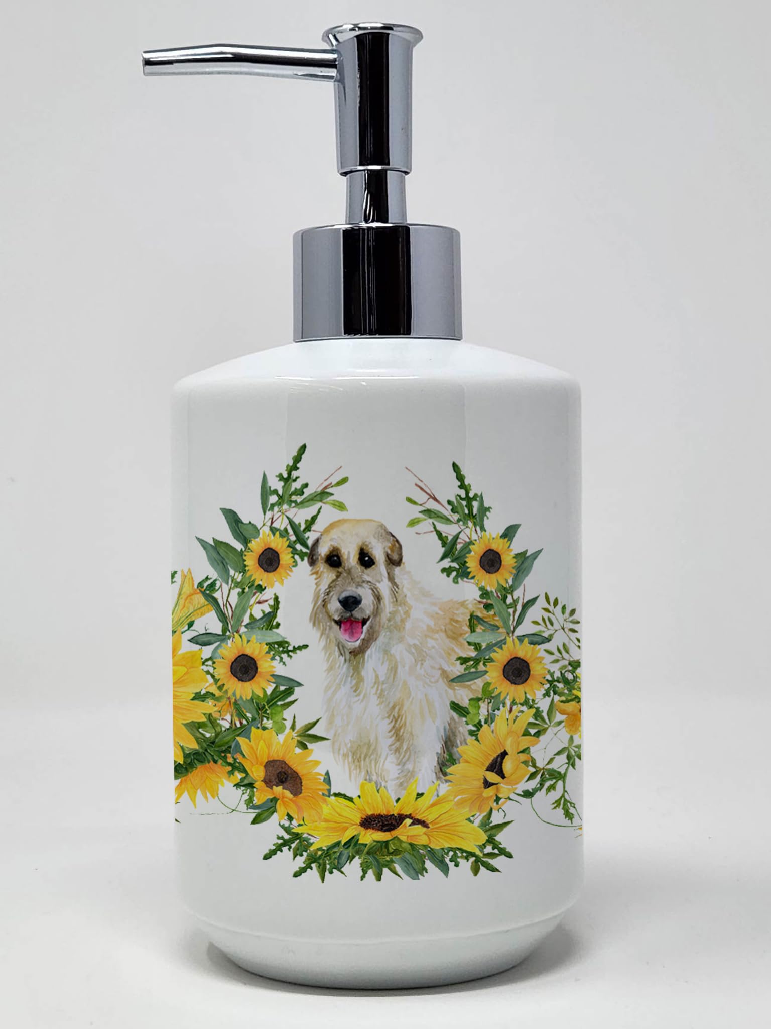 Caroline's Treasures CK2862SOAP Irish Wolfhound in Sunflowers Ceramic Soap Dispenser Hand Soap Dispenser Pump Bottles for Bathro