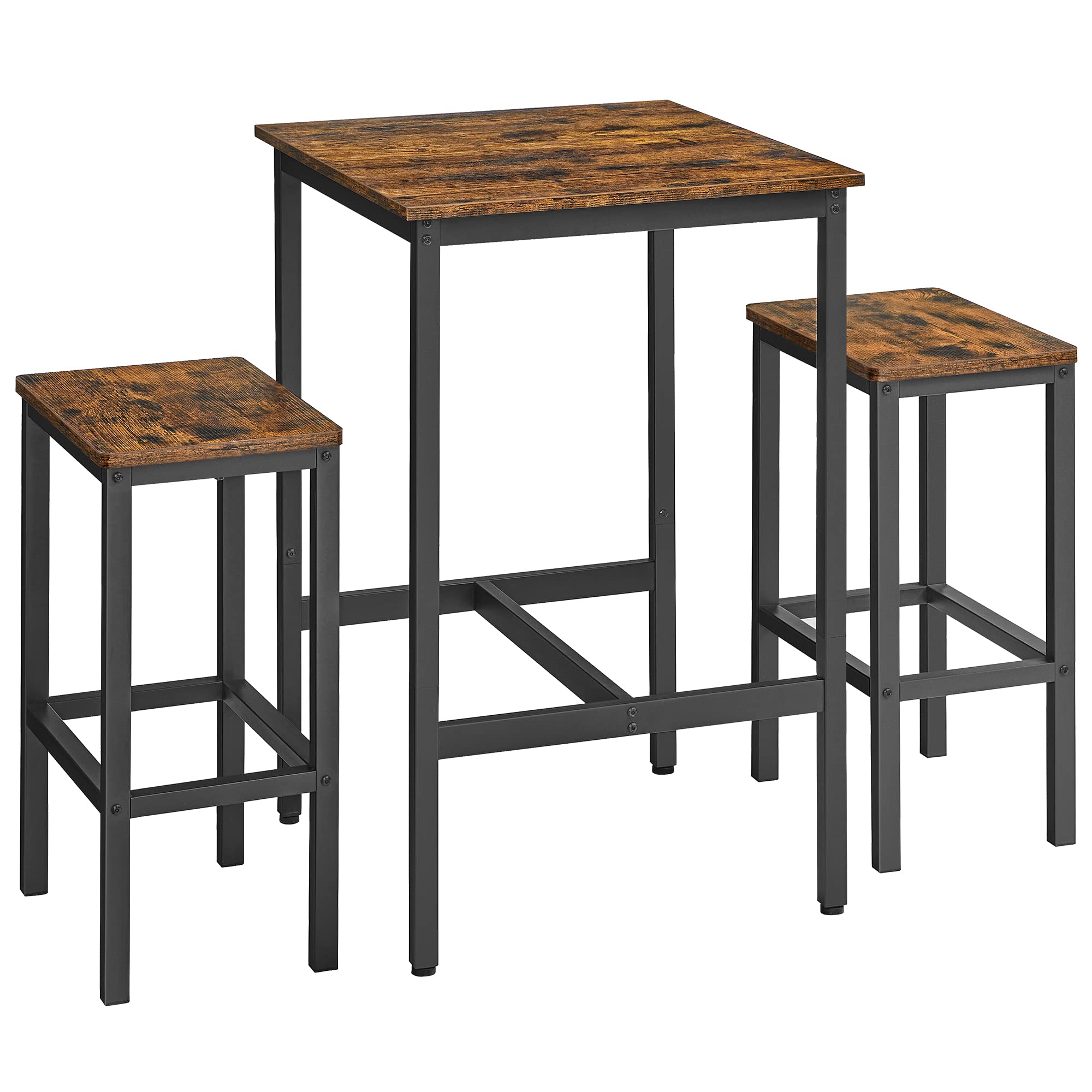 Vasagle Bar Table And Chairs Set, Square Bar Table With 2 Bar Stools, Dining Pub Bar Table Set For 2, Space Saving For Kitchen Breakfast, Living Room, Party Room, Rustic Brown And Ink Black
