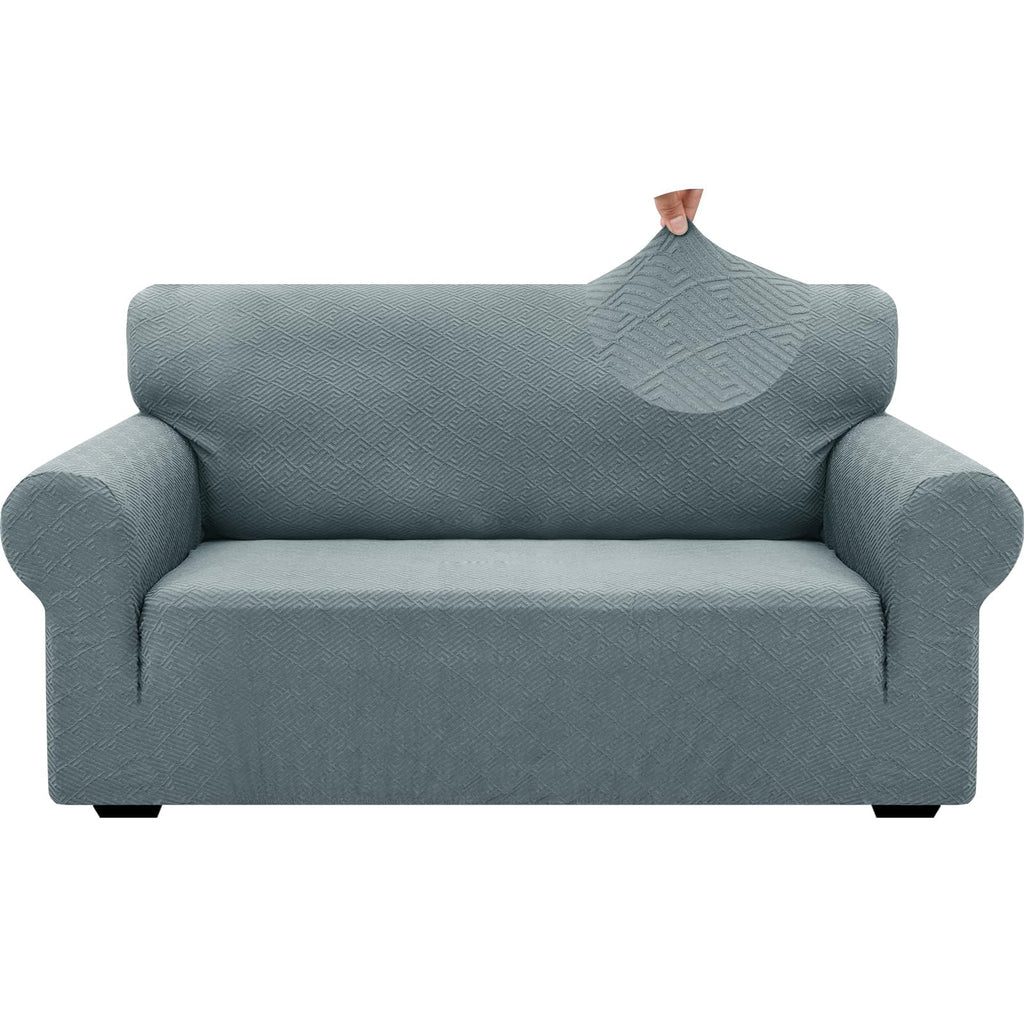 Znsayotx 1 Piece Jacquard Couch Covers For 2 Cushion Couch High Stretch Loveseat Slipcover For Pets Dogs Anti Slip Love Seat Sofa Slipcover Furniture Protector (Medium, New Pattern Light Grey)