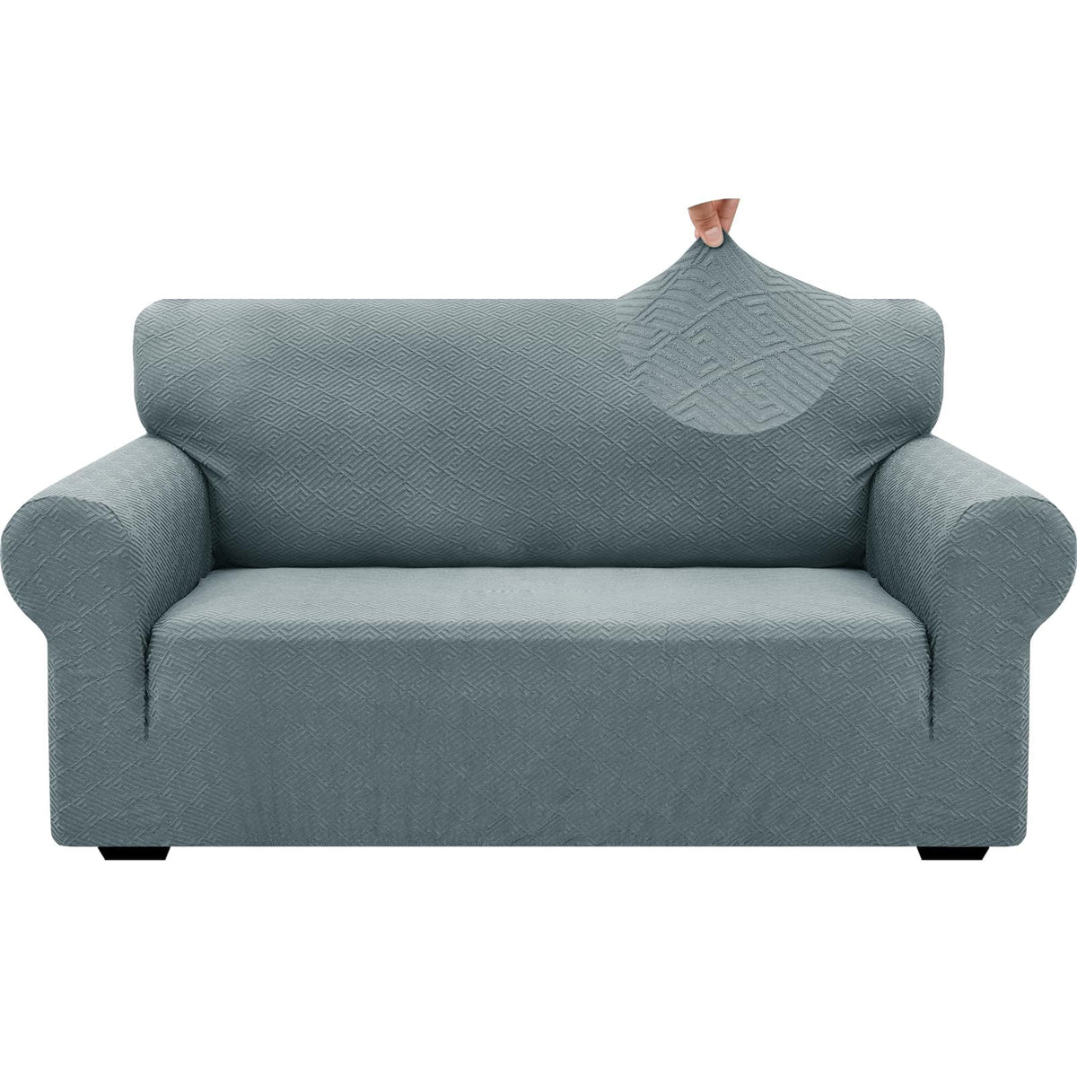 Znsayotx 1 Piece Jacquard Couch Covers For 2 Cushion Couch High Stretch Loveseat Slipcover For Pets Dogs Anti Slip Love Seat Sofa Slipcover Furniture Protector (Medium, New Pattern Light Grey)