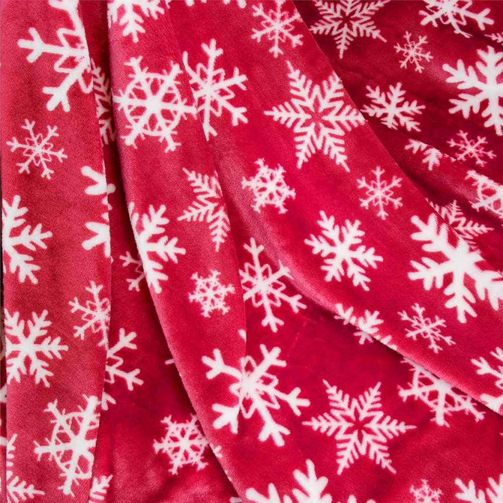 Pavilia Christmas Throw Blanket | Red Snowflake Christmas Fleece Blanket | Soft, Plush, Warm Winter Cabin Throw, 50X60 (Red/Whit