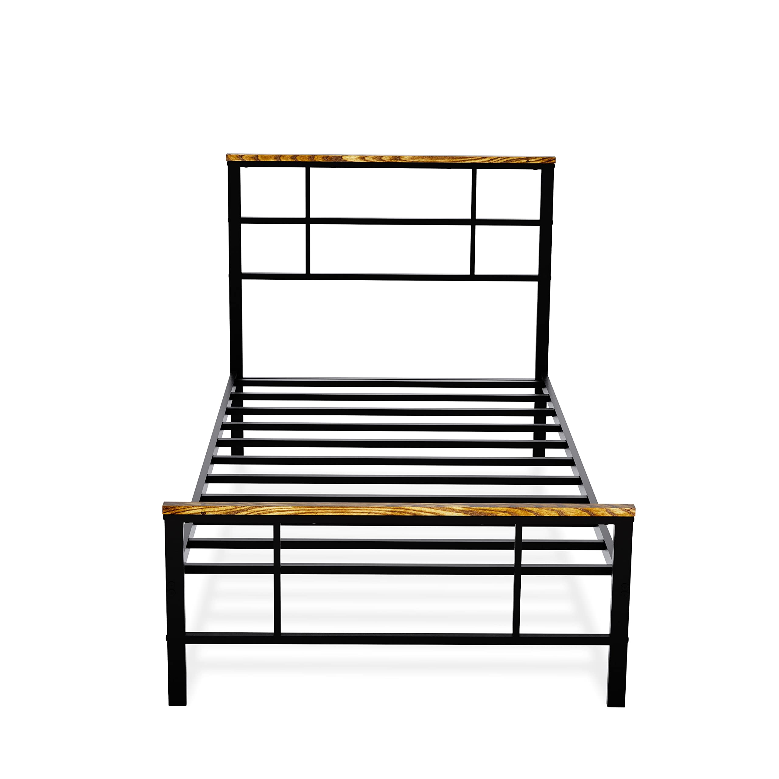 East West Furniture IGTBB04 Ingram Modern Bed Frame with 4 Metal Legs - High-Class Bed Frame in Powder Coating Black Color