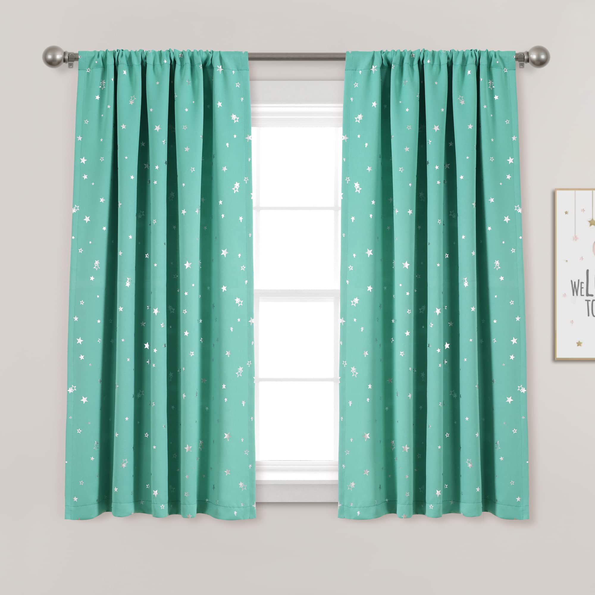Lush Decor Star Blackout Window Curtain Panel Pair, 63' Long X 52' Wide, Turquoise