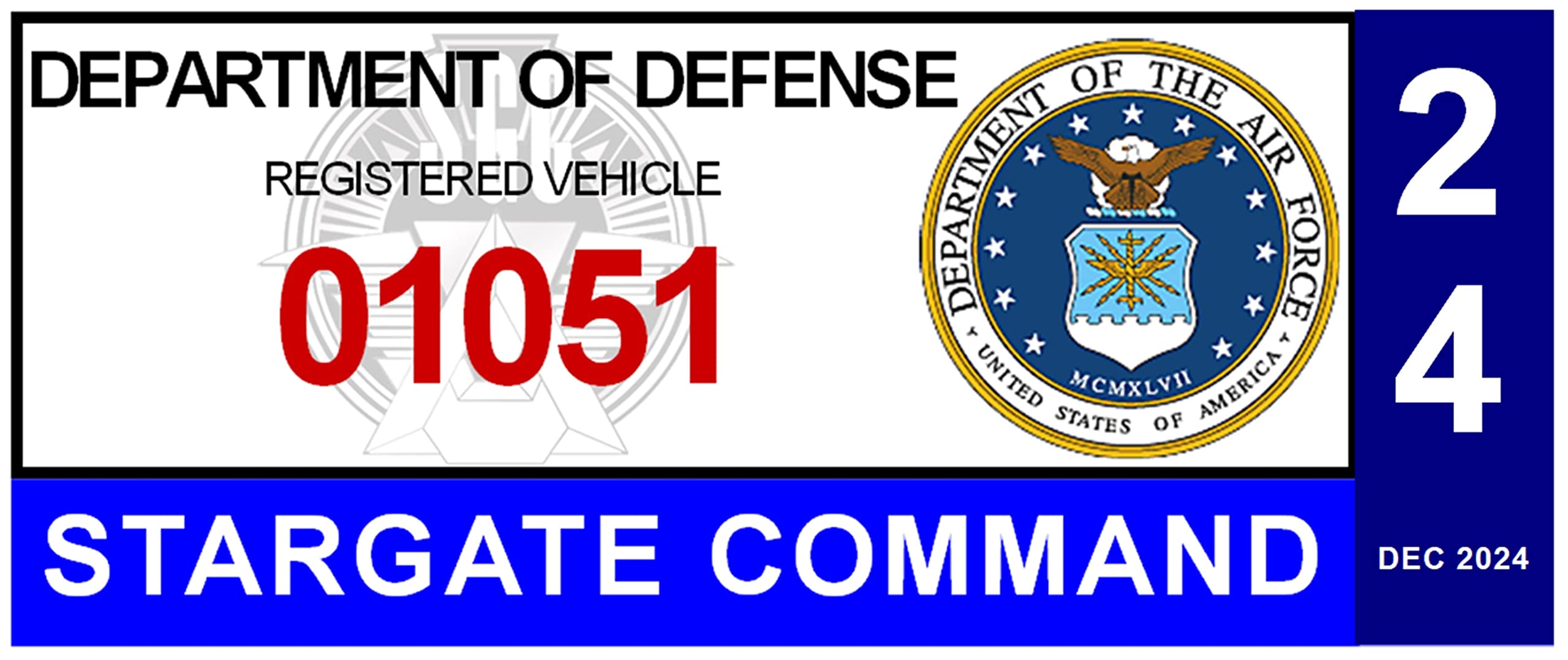 Cheyenne Mountain Military Base DD-2220 Parking Decal Stargate SG1