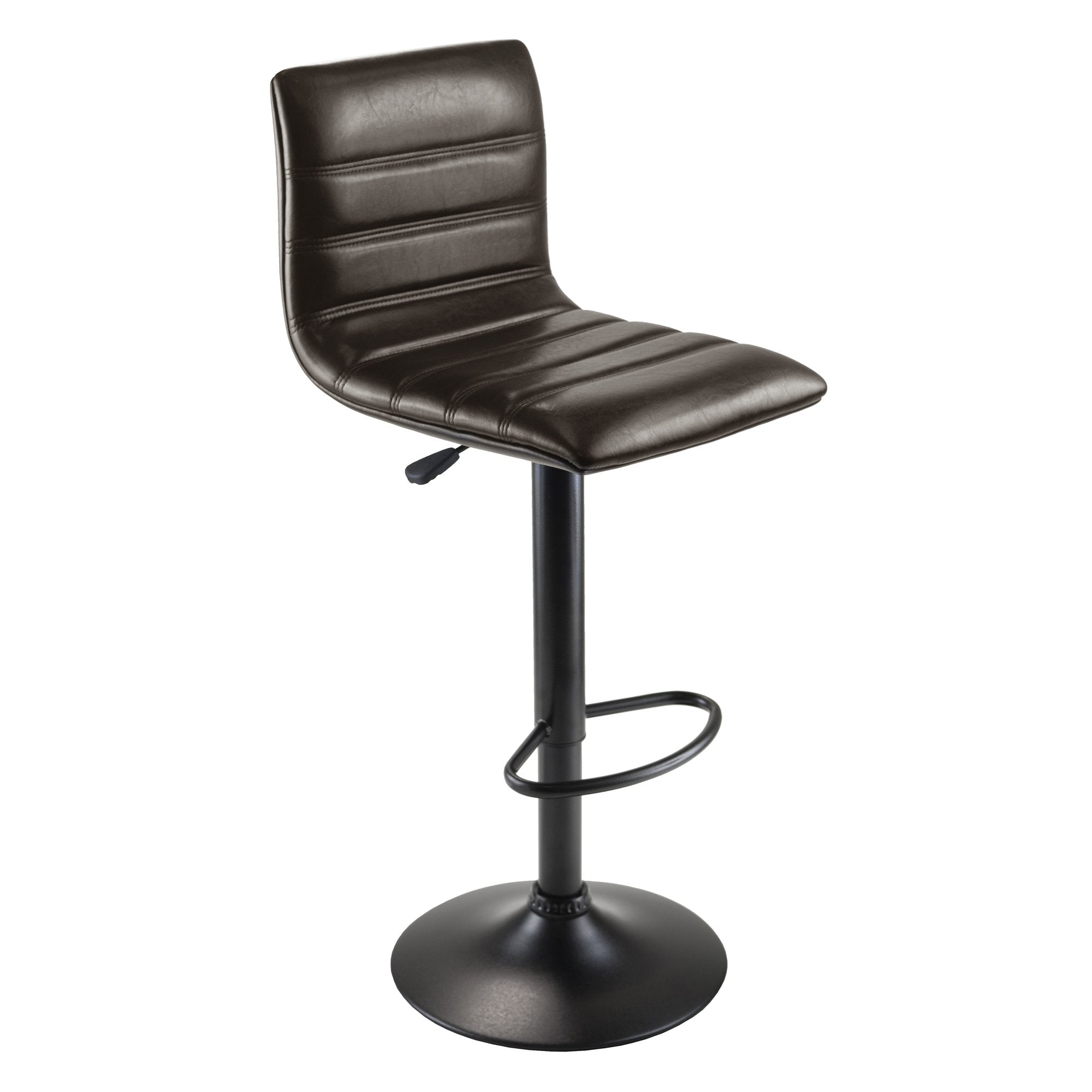 Ergode Wood Holly Adjustable Swivel Stool | Modern L-Shape Design | Height Adjustable | 360-Degree Swivel | Espresso Faux Leather Seat | Matte Black Base | Perfect for Kitchen or Basement Bar