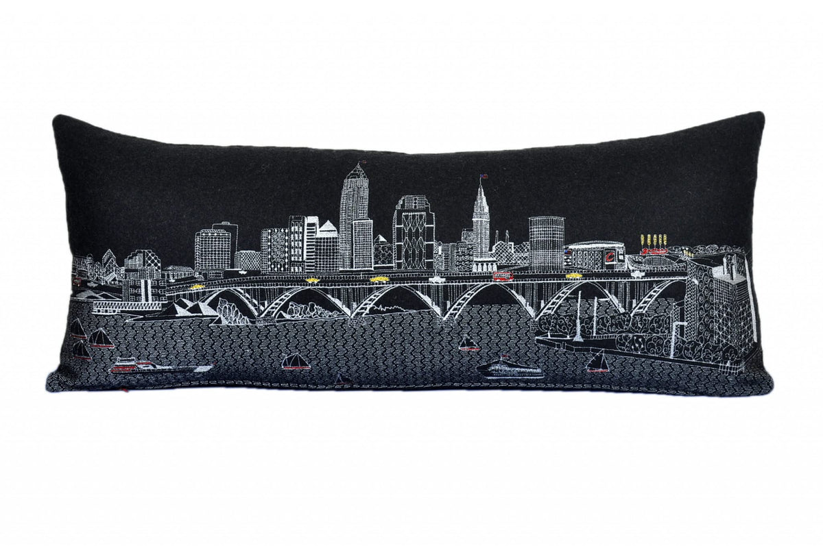 HomeRoots Grey 35' Black Cleveland Nighttime Skyline Lumbar Decorative Pillow