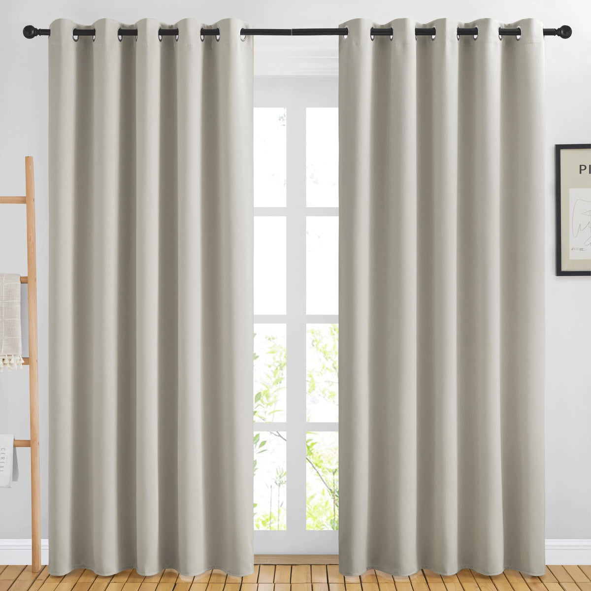 Nicetown Room Darkening Natural Curtains & Drapes For Living Room - Thermal Insulated Solid Grommet Sound Reducing Room Divider