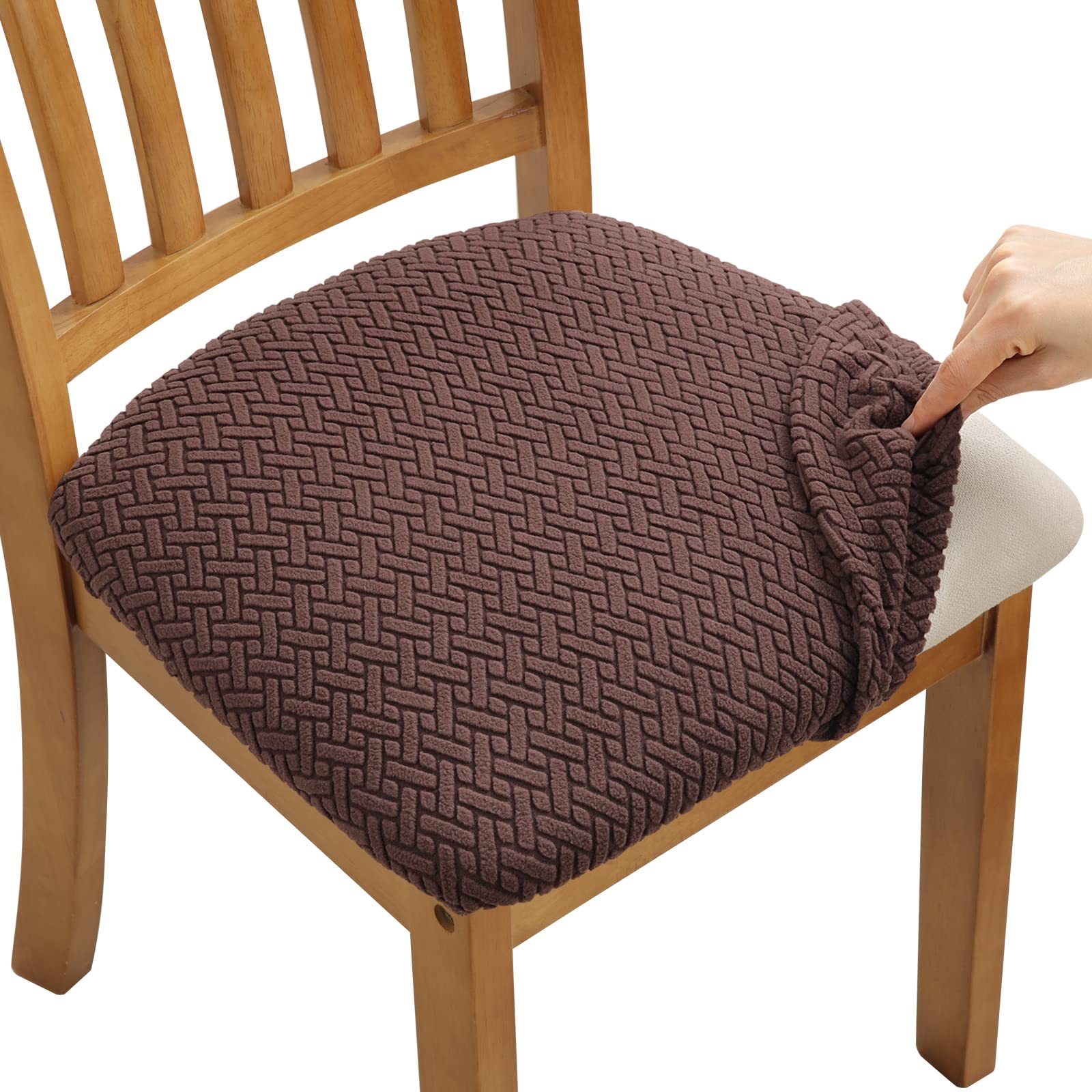 Fuloon Stretch Dining Chair Covers, Chair Seat Covers Washable Seat Cushion Slipcover Chair Cover Dining Room For Hotel, Ceremony, Banquet Wedding Party (Chocolate, 4)